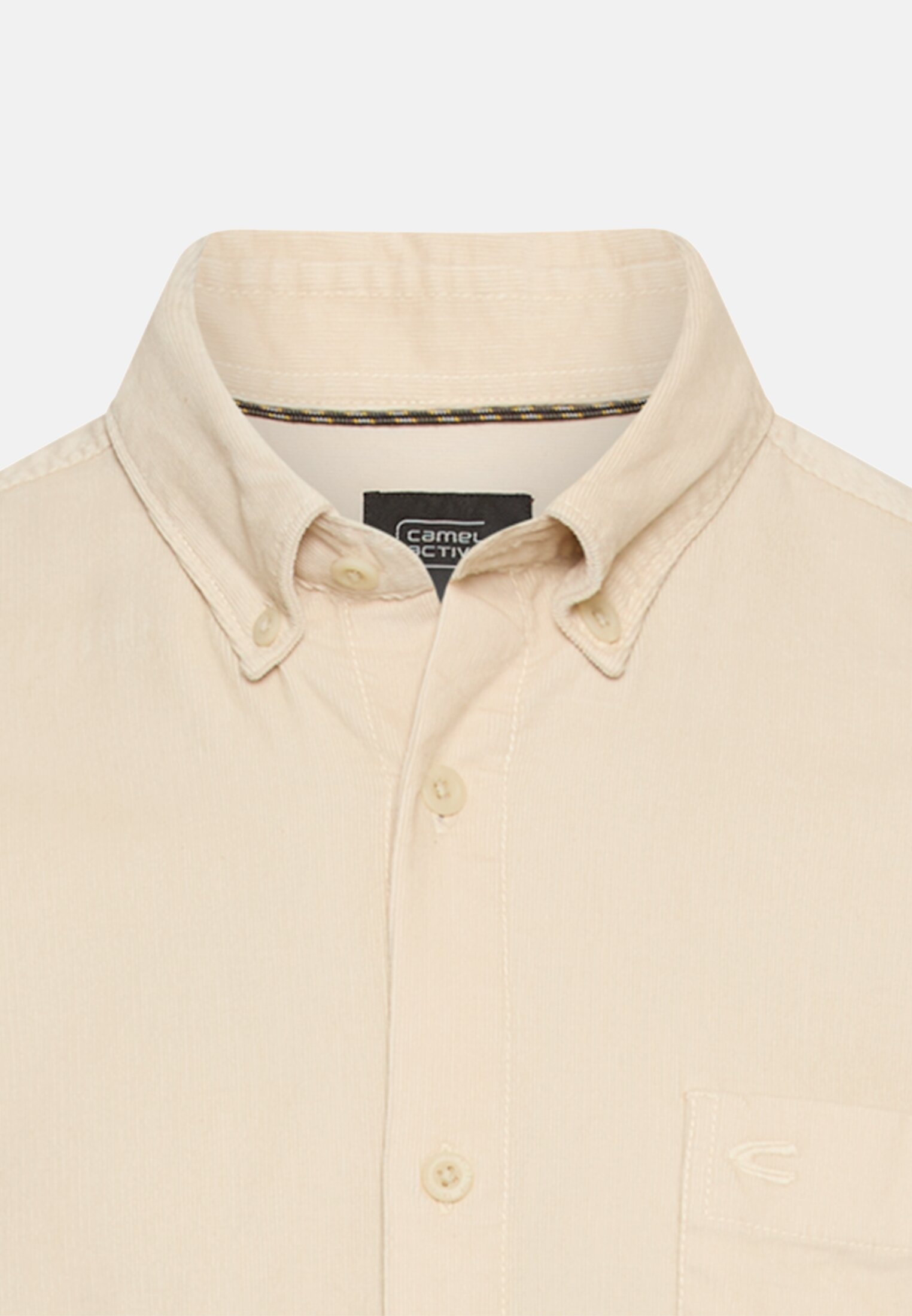 Herren Langarm Shirt mit Button-Down-Kragen und Brusttasche Hafer vorne nah