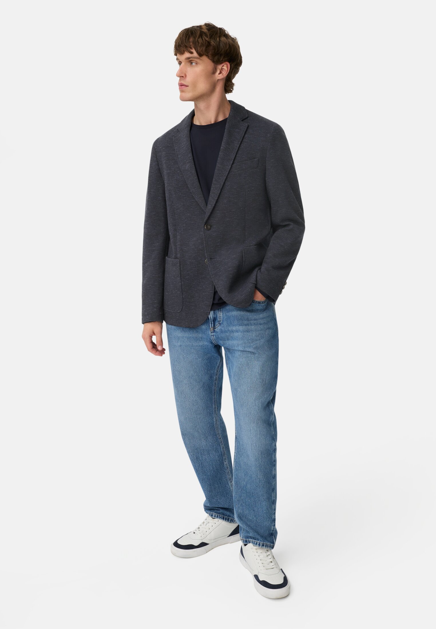 Men 2-button blazer in cotton blend Navy blue worn front full body