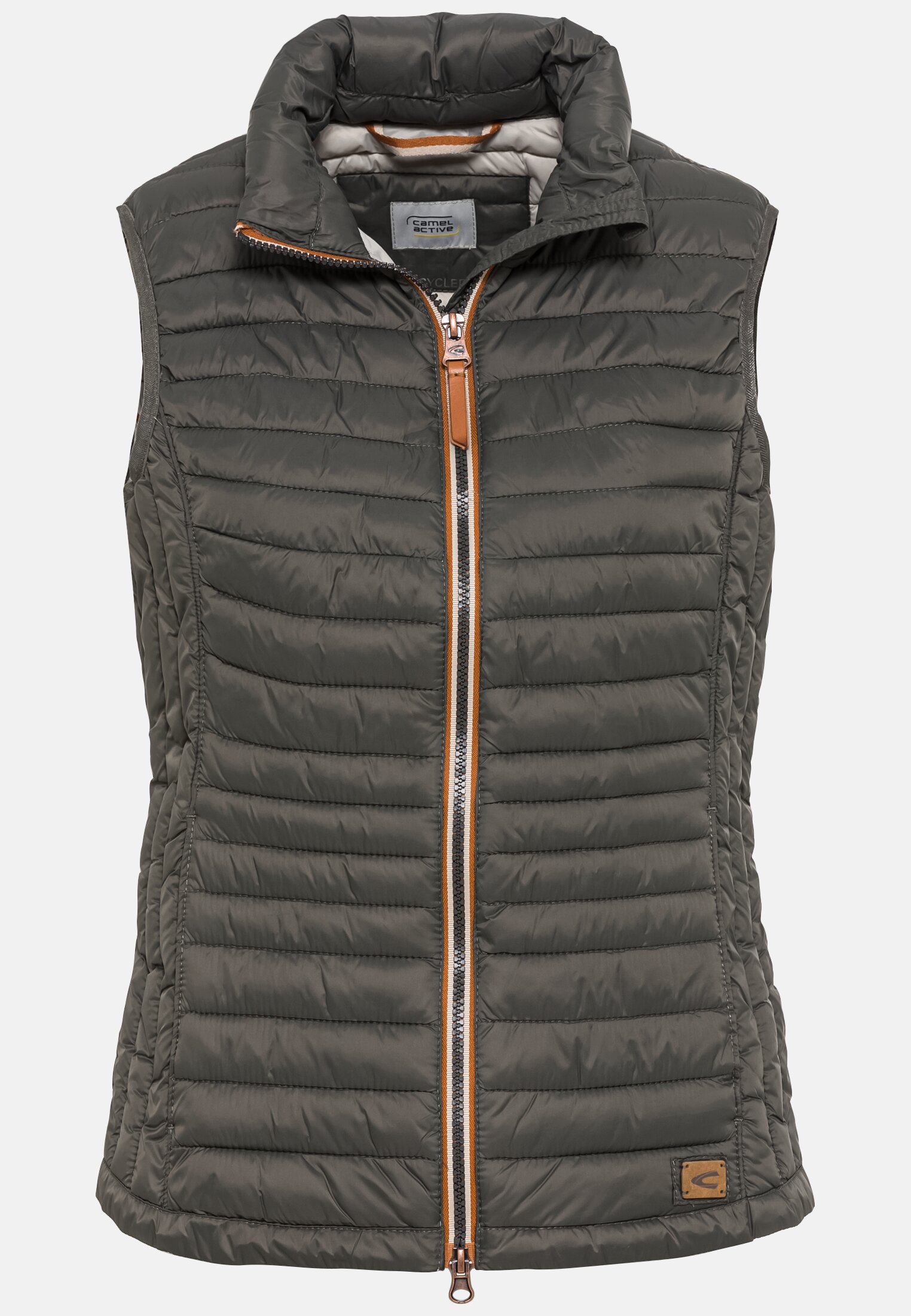 Women Quilted vest made from 100% recycled material Khaki frontal front