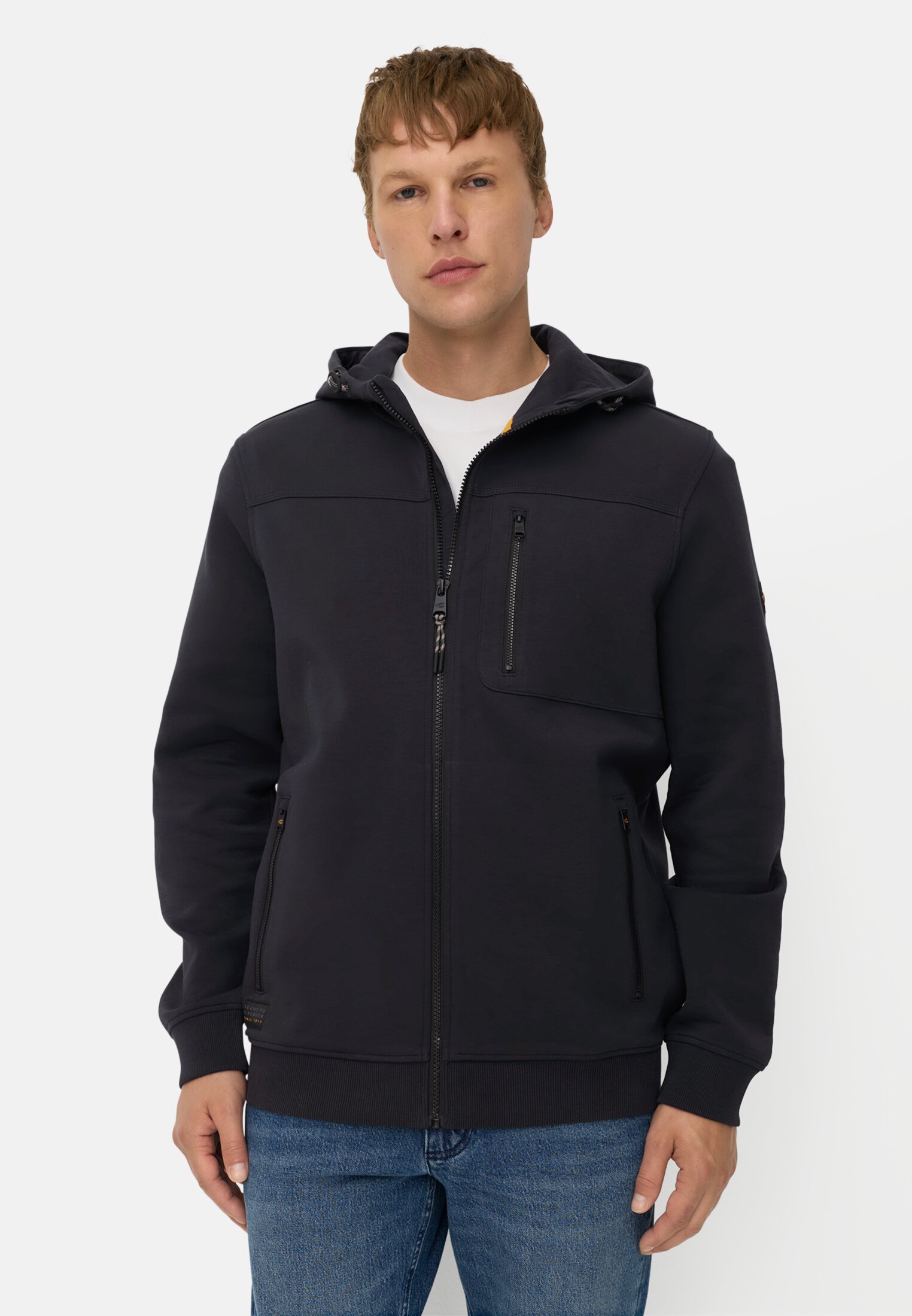 Heren fleXXXactive®-sweatjack met capuchon Navy blauw gedragen voor
