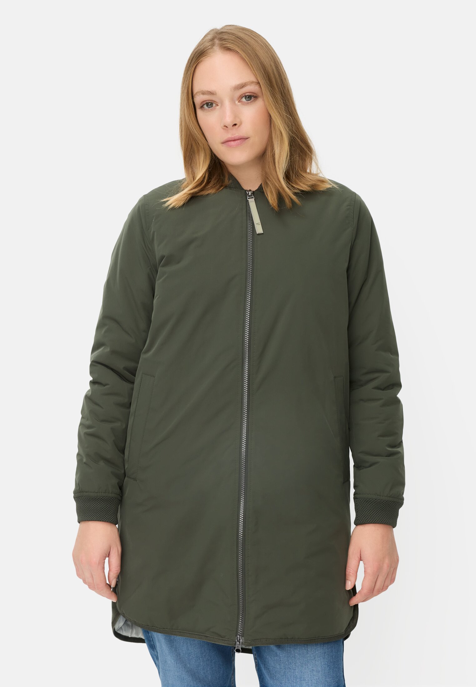Women Water-repellent coat made of pure polyester Forest Green worn front