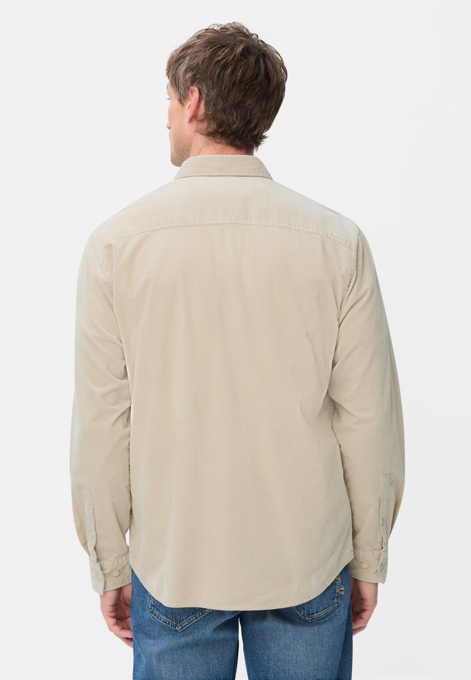 Men Corduroy shirt with 2-way stretch Beige worn back