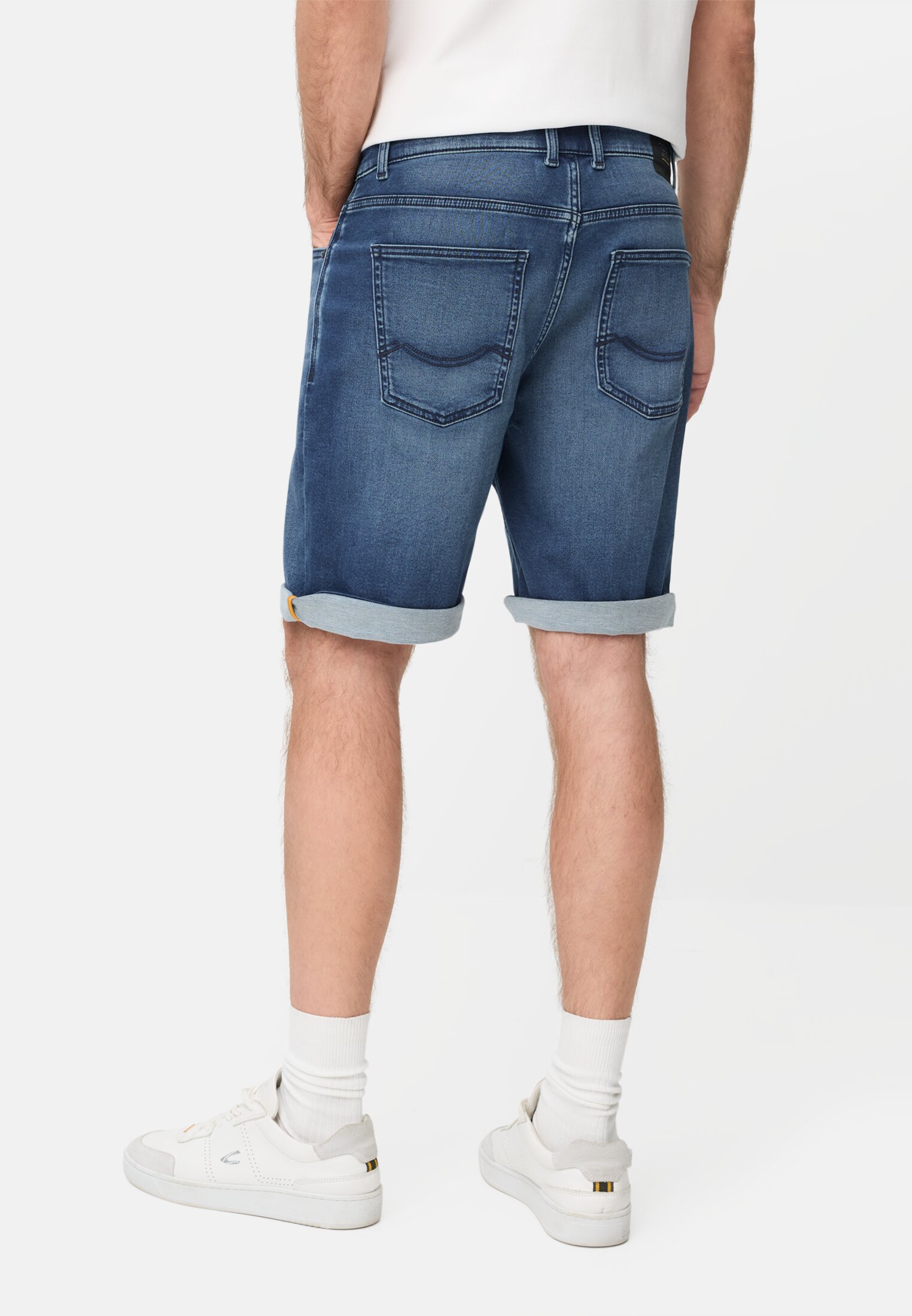 Men fleXXXactive® Jeans shorts made from cotton blend Indigo Blue worn back