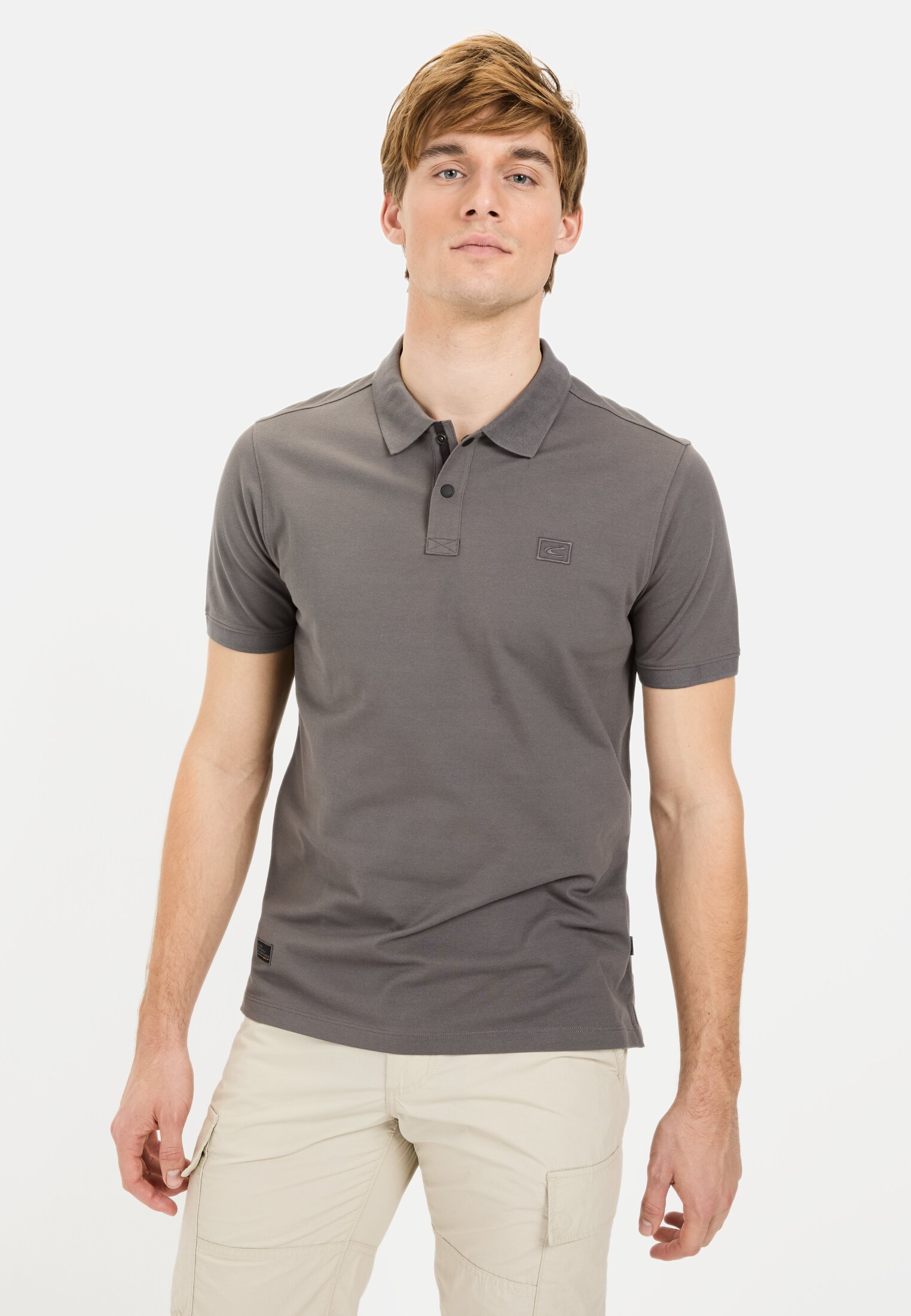 Men Short-sleeve polo shirt in a cotton blend Grey worn front