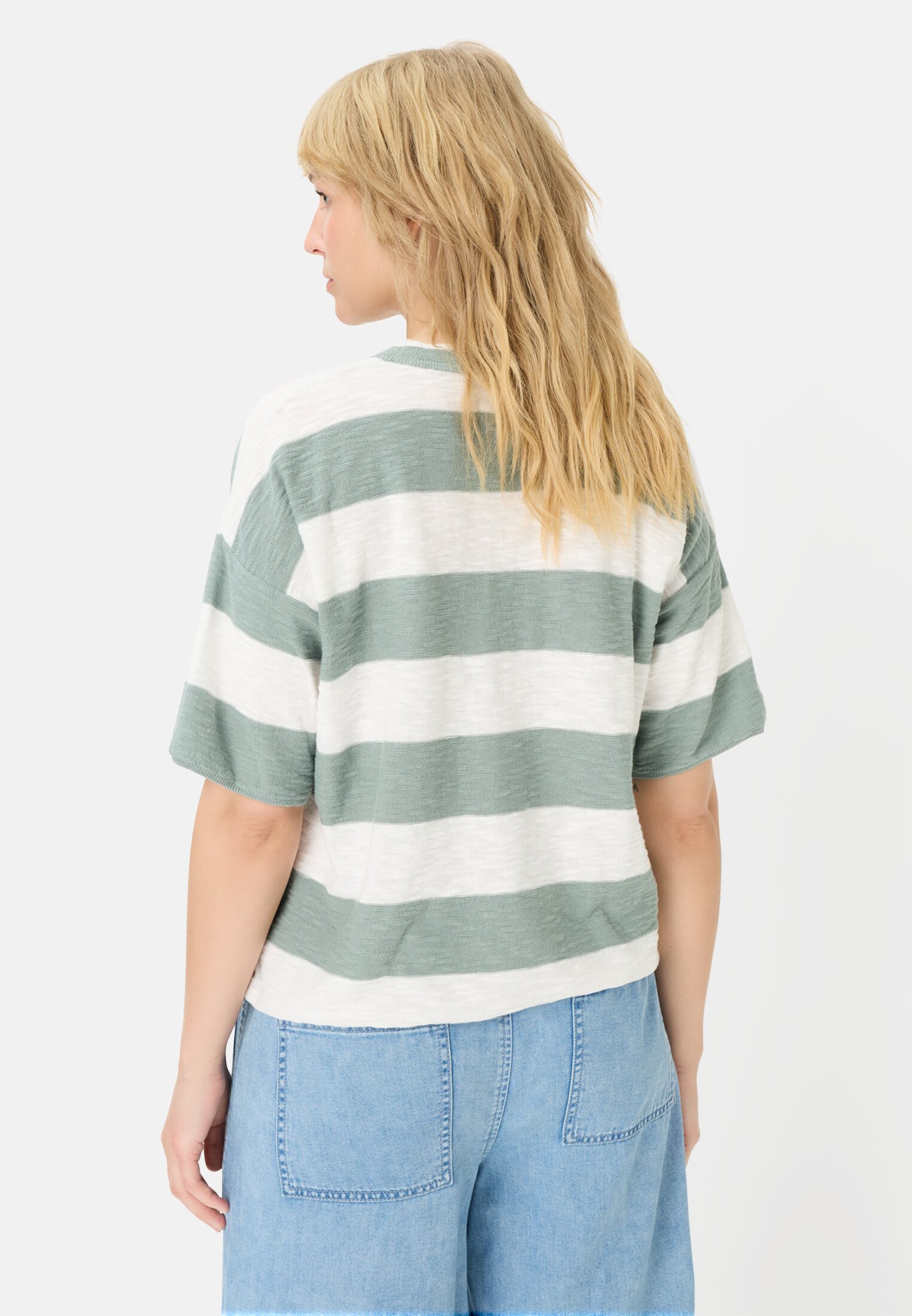 Vrouwen 1/2-mouw shirt van puur katoen Jadeblauw gedragen achter