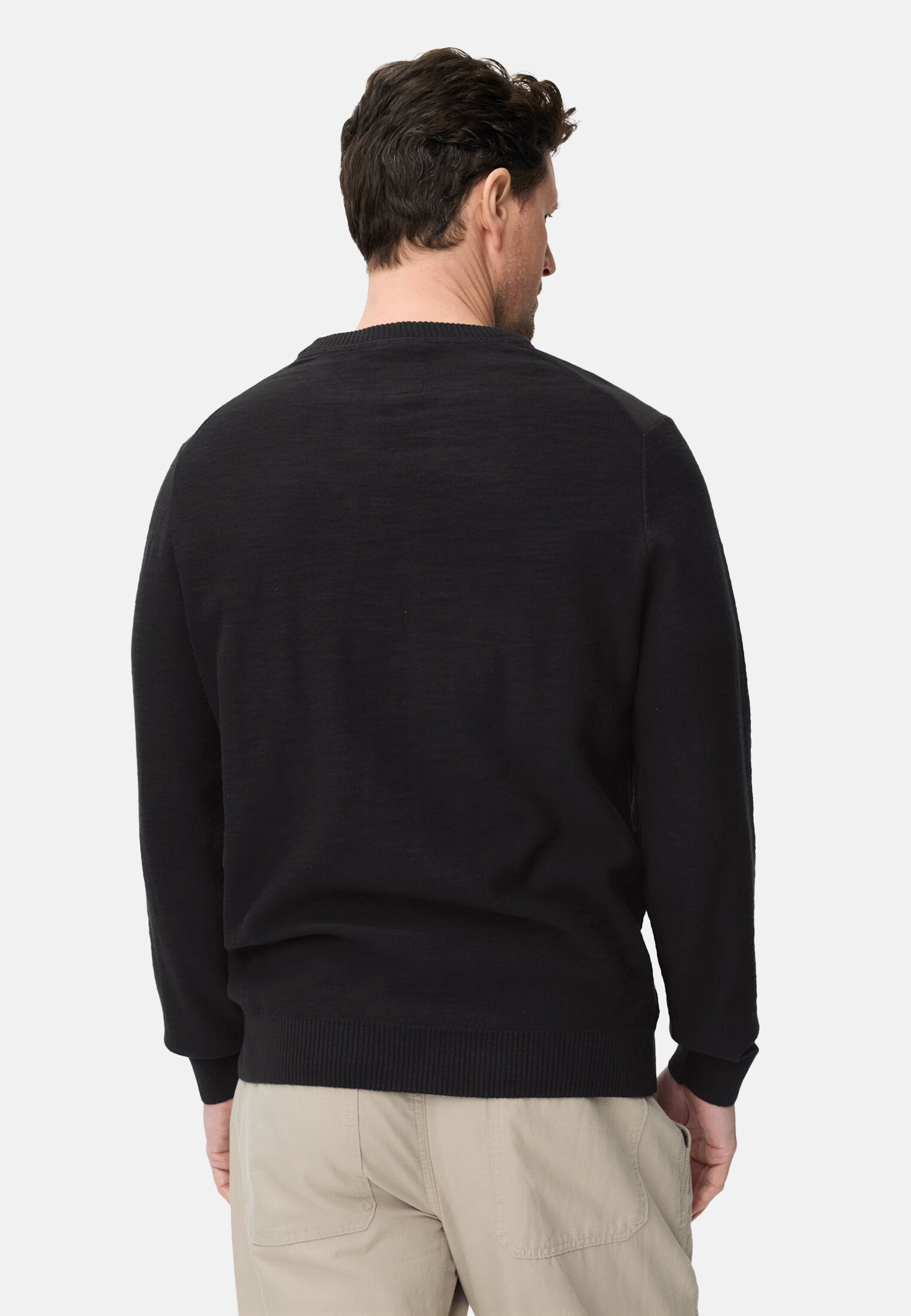 Heren Gebreide trui van puur katoen Zwart gedragen achter