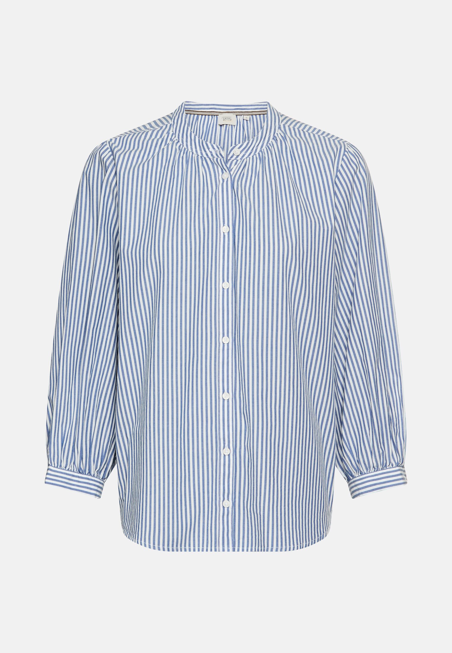 Damen Bluse aus reiner Baumwolle Blau gestreift frontal vorn