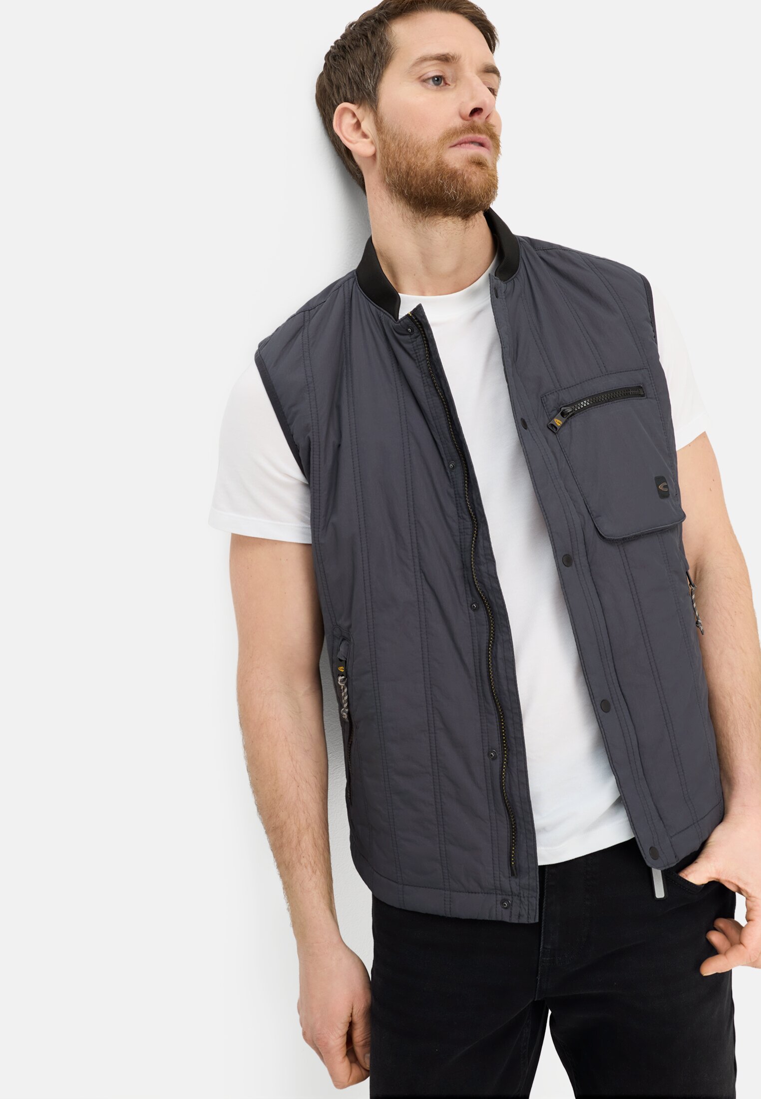 Men Quilted waistcoat with stand-up collar Dark Blue worn emotional