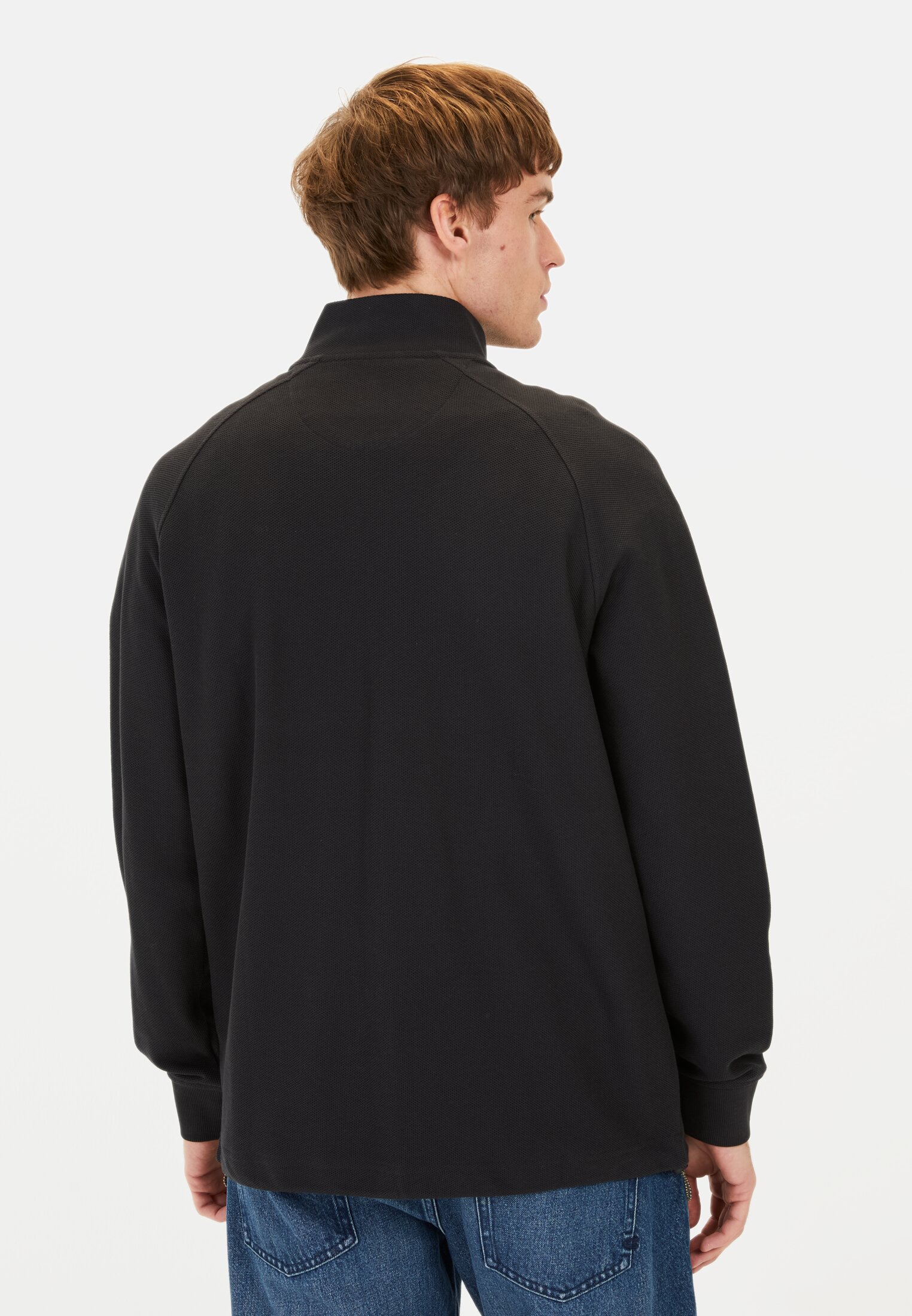 Men Sweat jacket with stand-up collar Black worn back