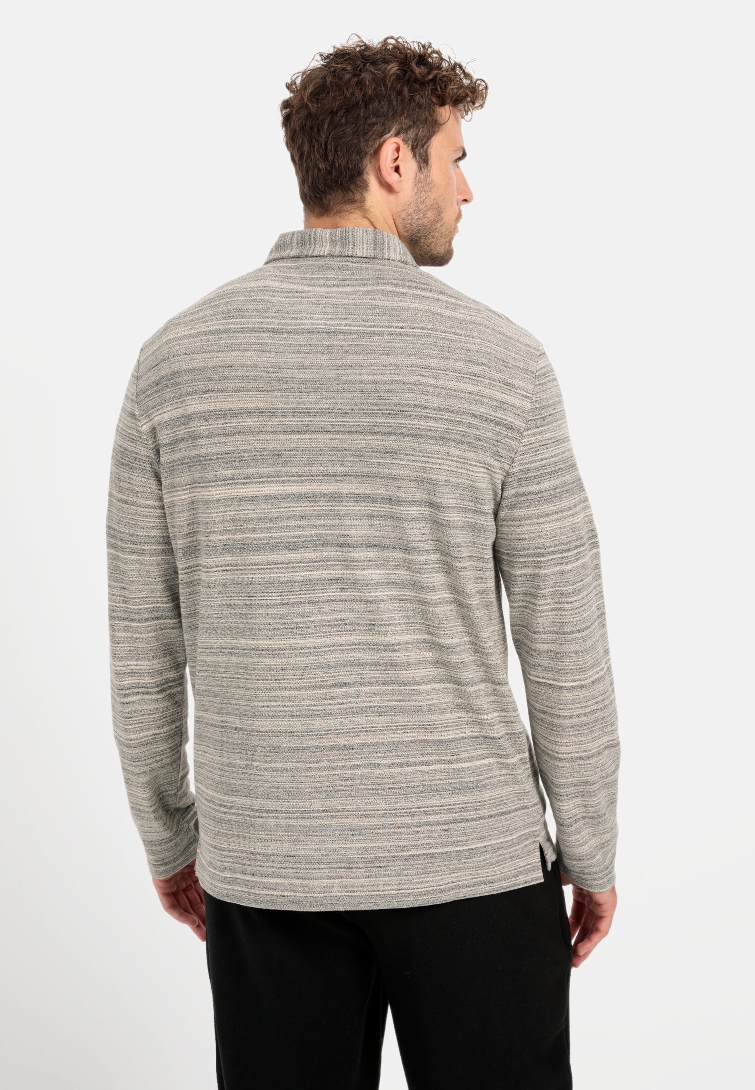 Men Long-sleeved polo shirt with cooling effect Creme worn back