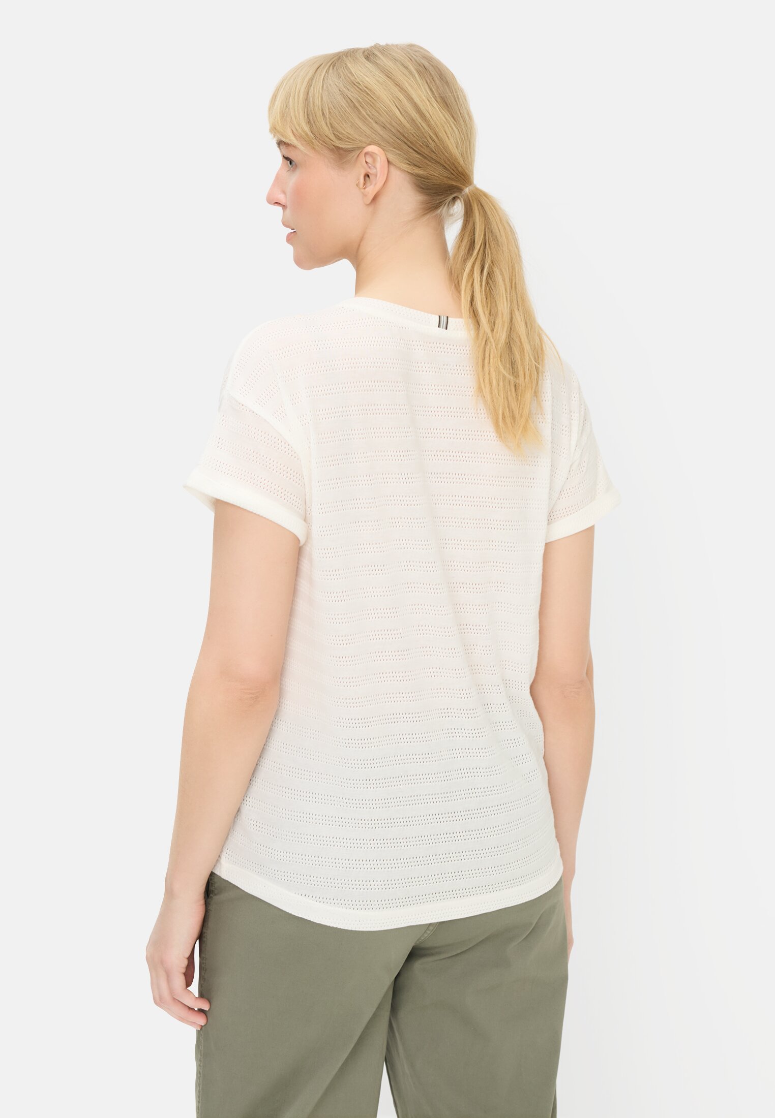 Women T-shirt with crew neck made from pure cotton Milk White worn back