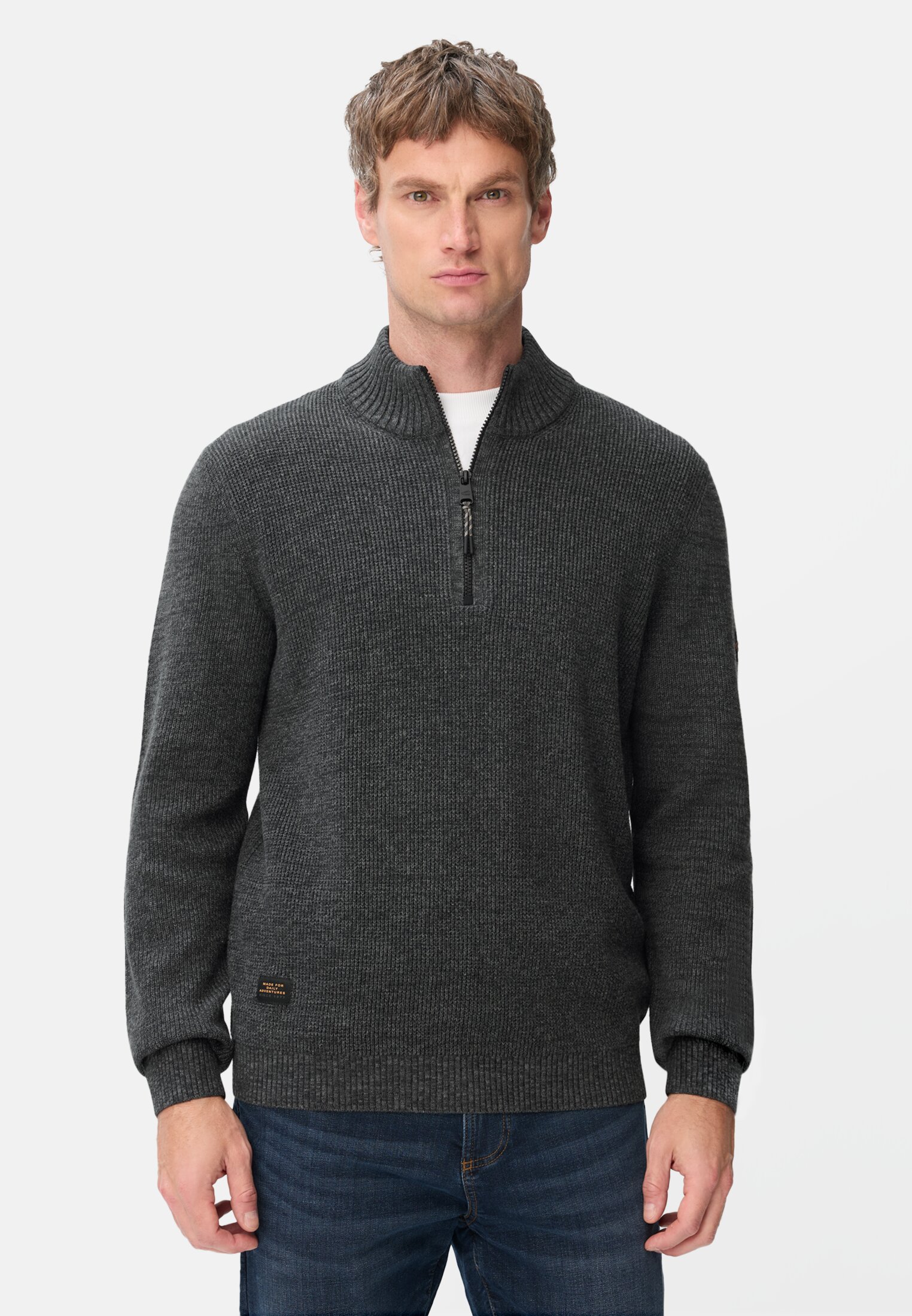 Men Knitted troyer in marled look Graphite Grey worn front