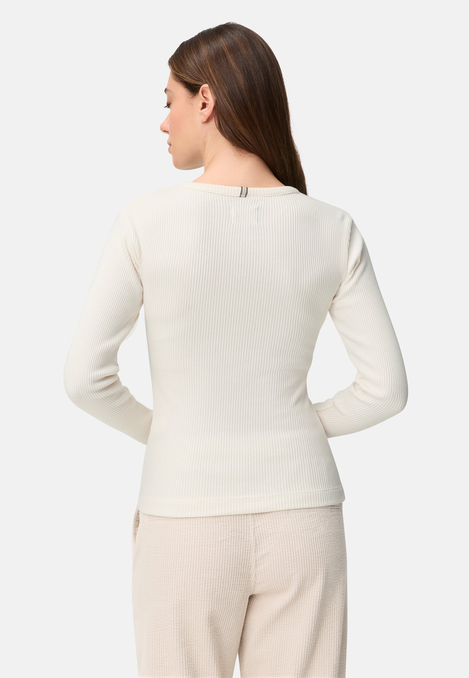 Vrouwen Longsleeve met ronde hals Melkwit gedragen achter