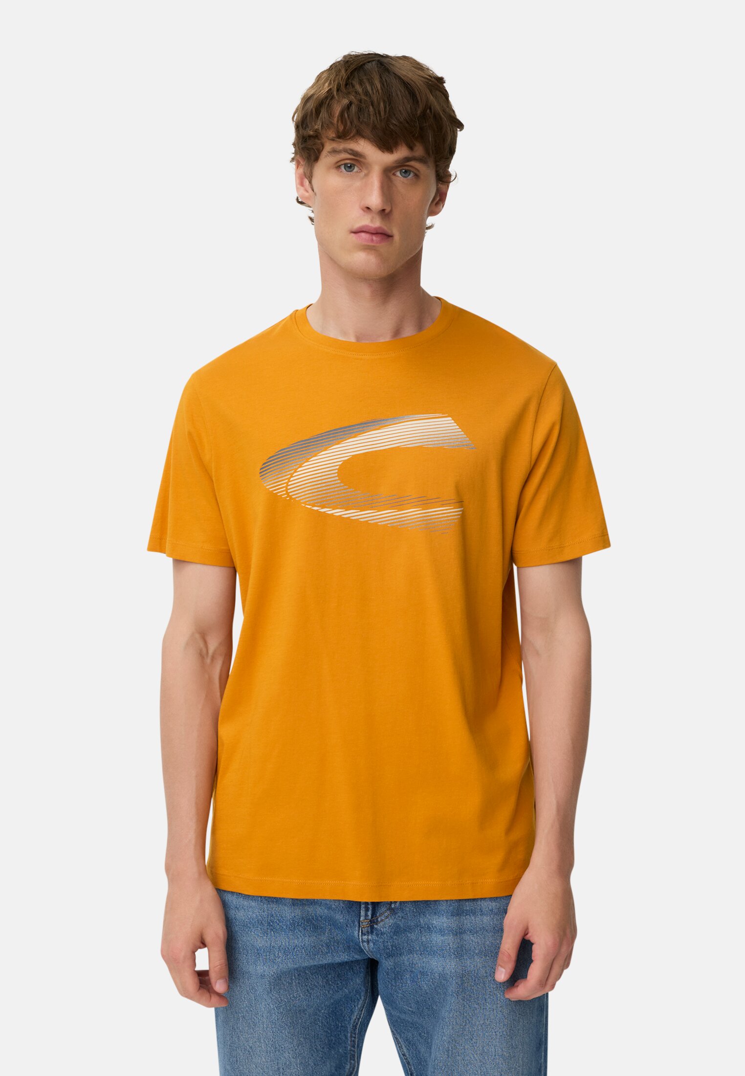 Heren T-shirt met print van duurzaam biologisch katoen Geel gedragen voor
