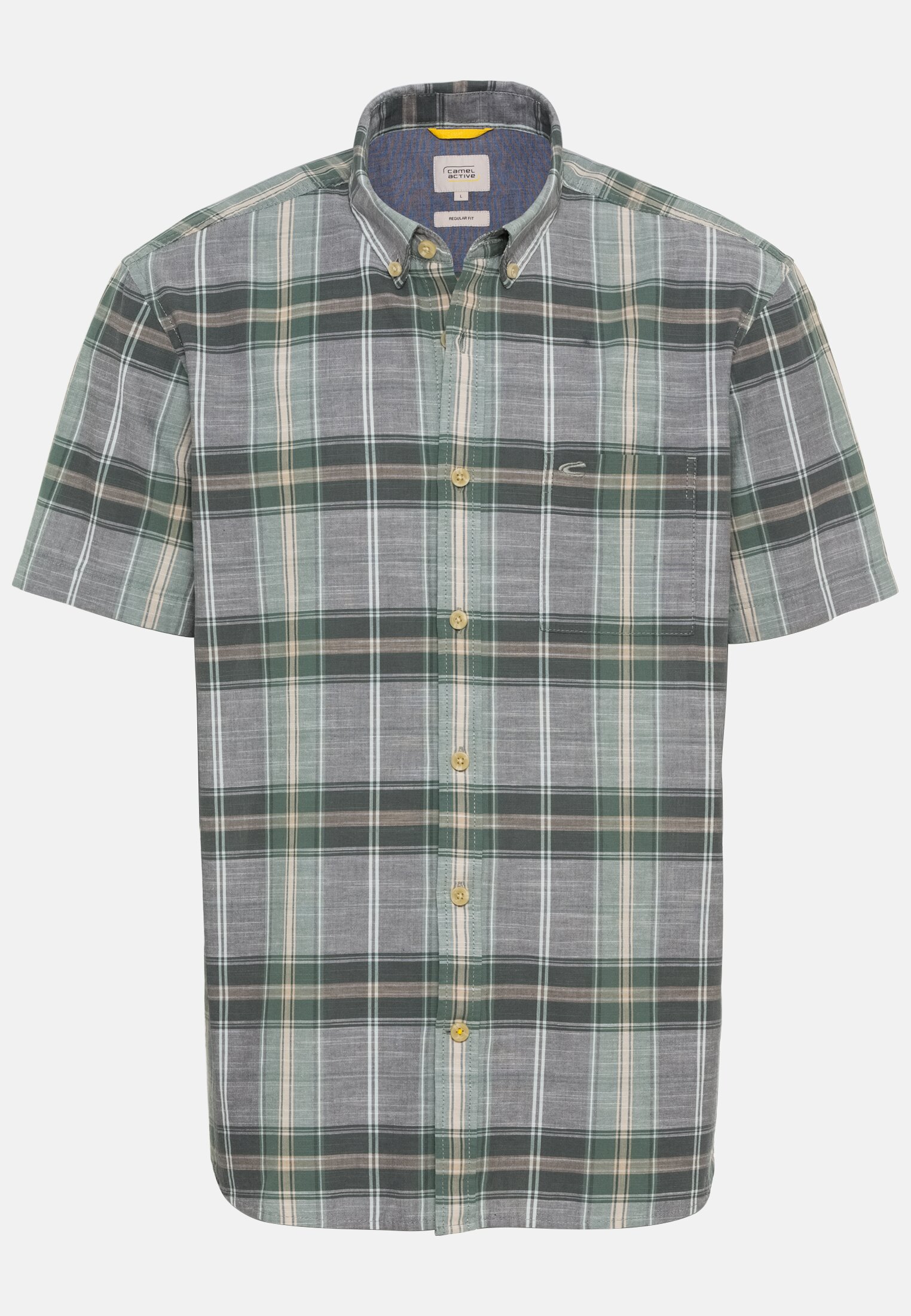 Men Short sleeve shirt in pure cotton Grey-green frontal front