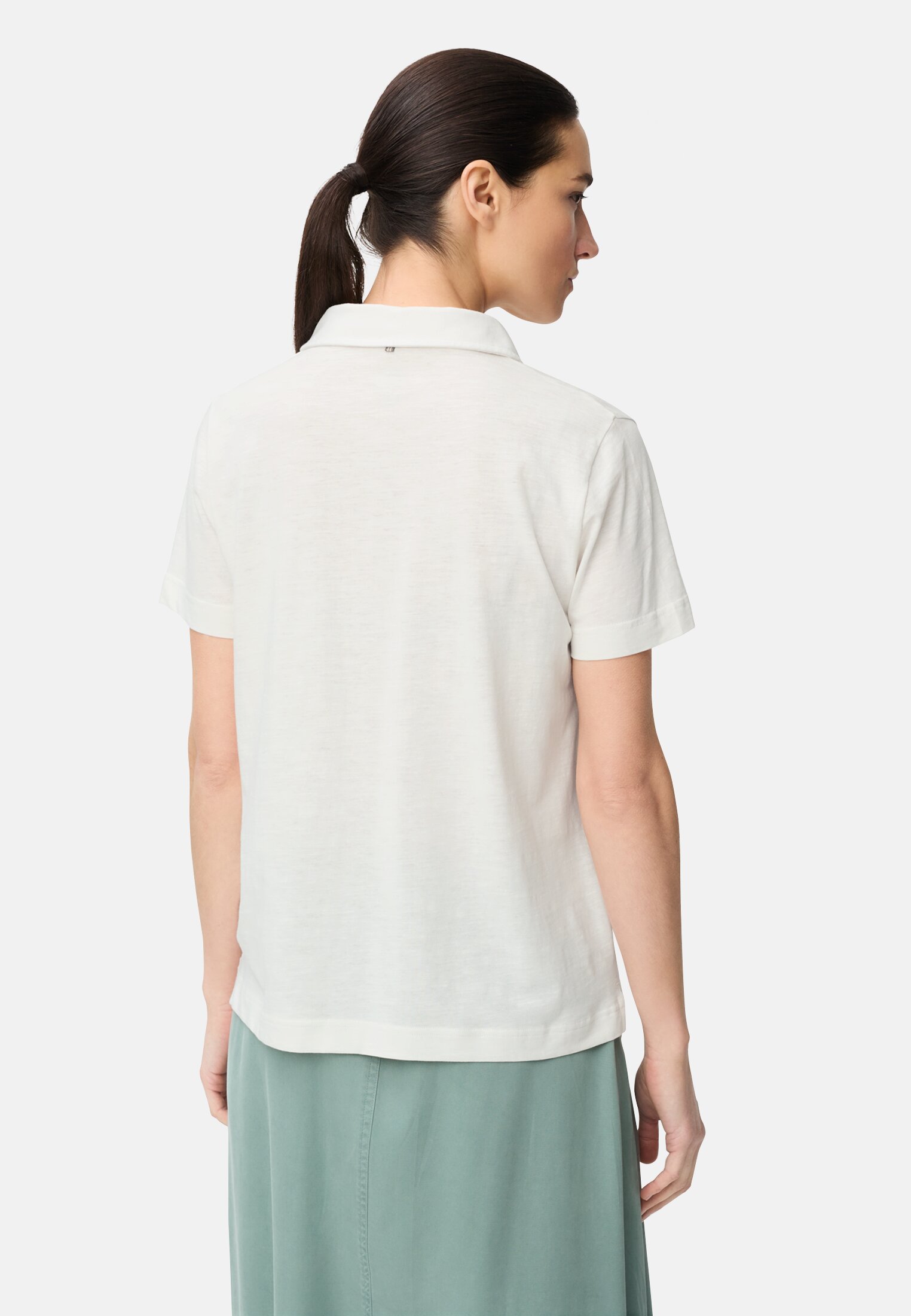 Women Polo shirt with button placket Milk White worn back