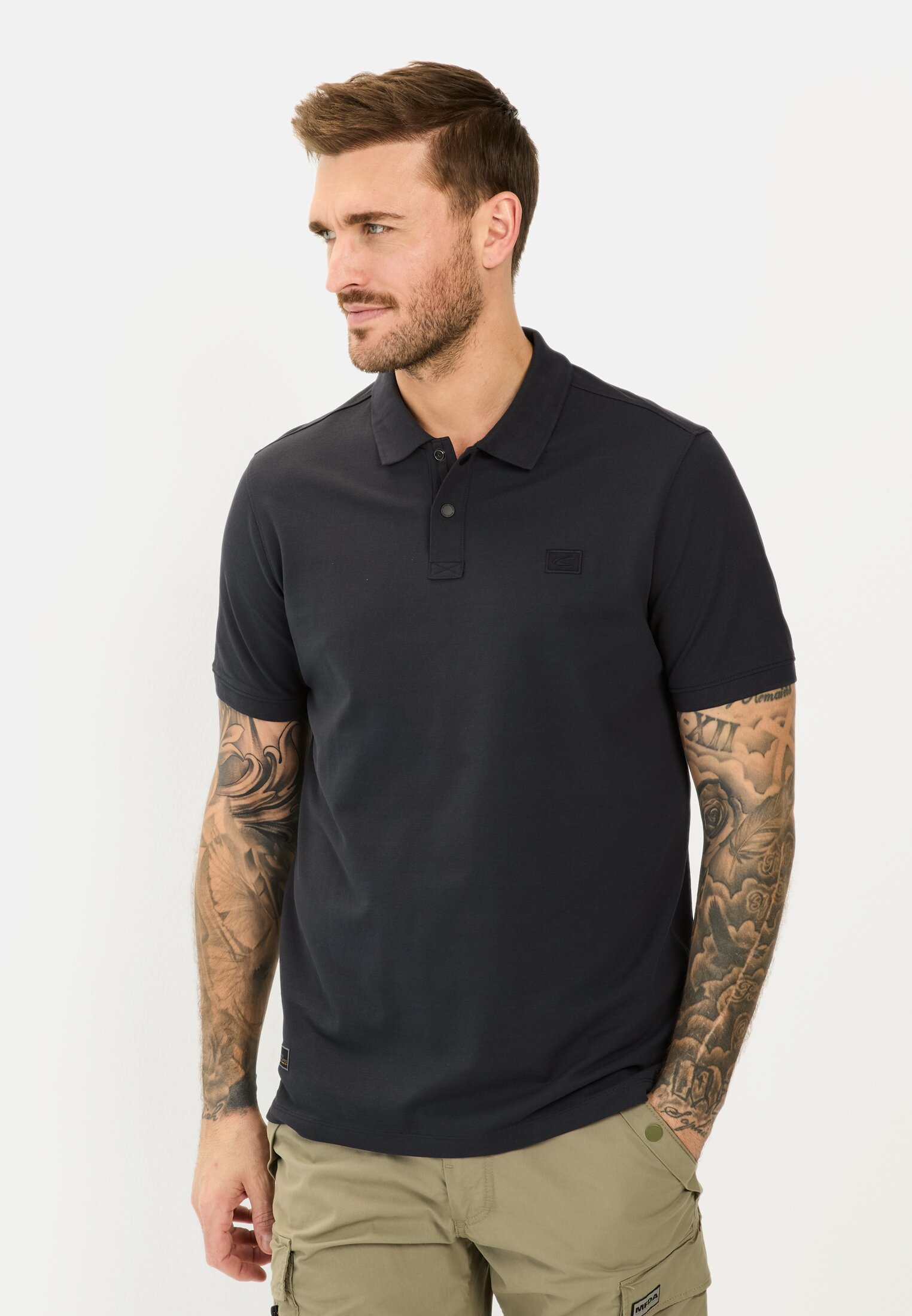 Men Short-sleeve polo shirt in a cotton blend Dark blue worn front