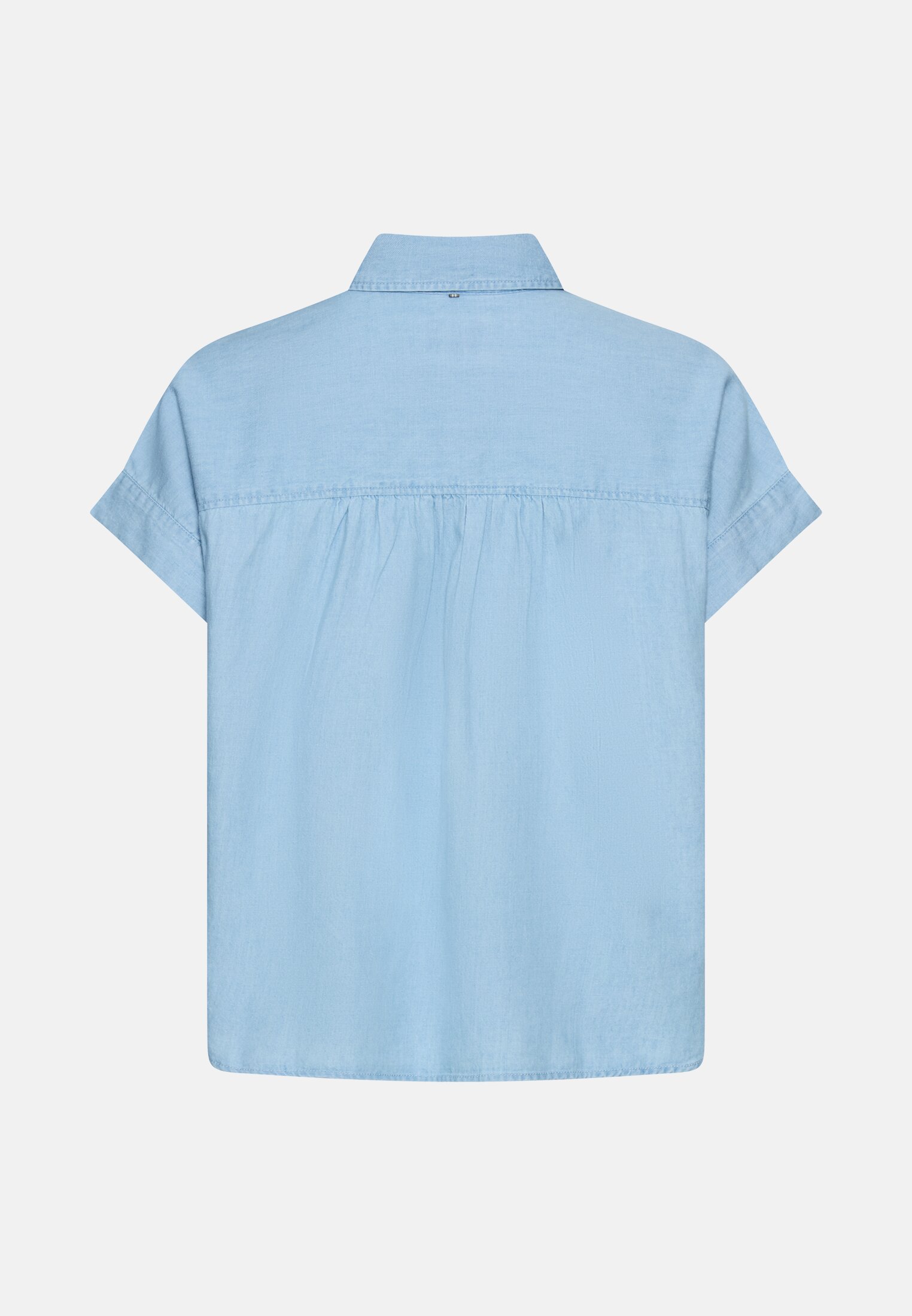 Damen Kurzarm Bluse mit Knopfleiste Hellblau frontal hinten