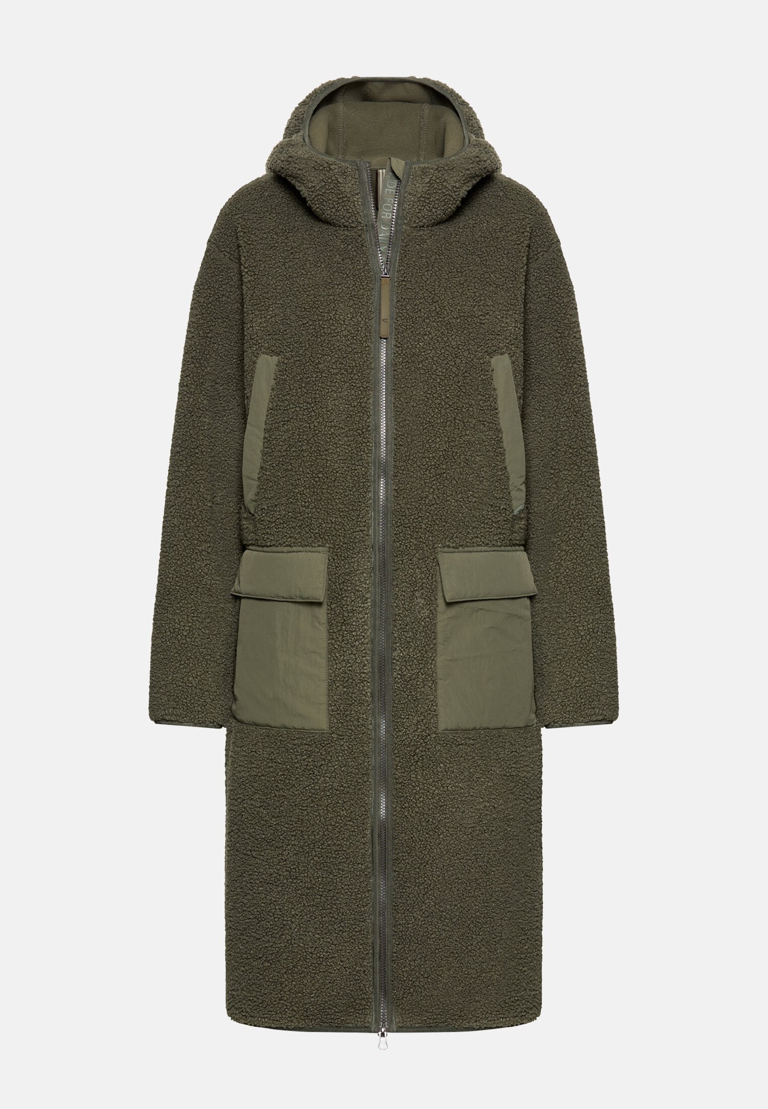Women Teddy coat with 2-way zipper Dark Green frontal front