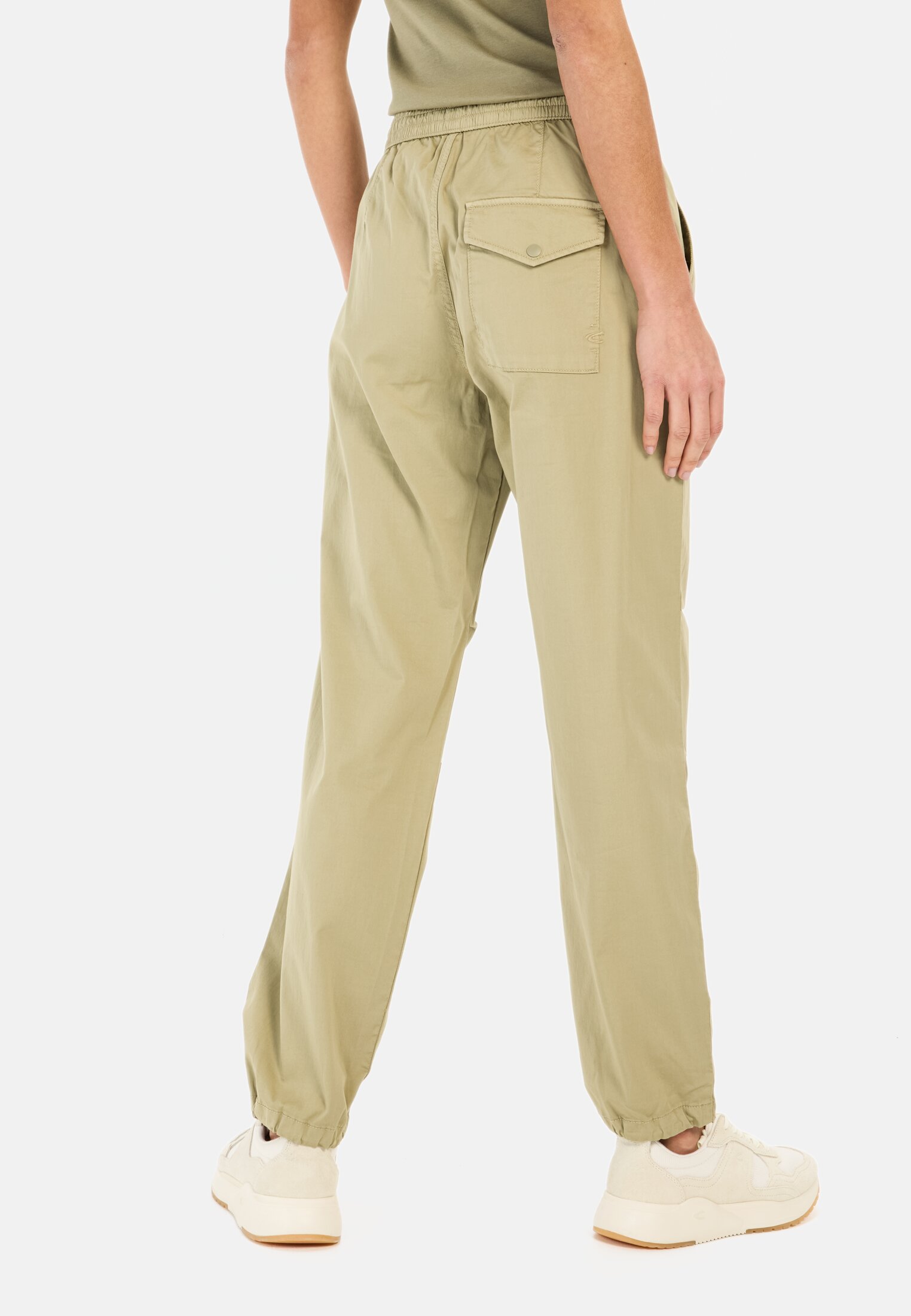 Women Casual pants made from a cotton blend Beige worn back