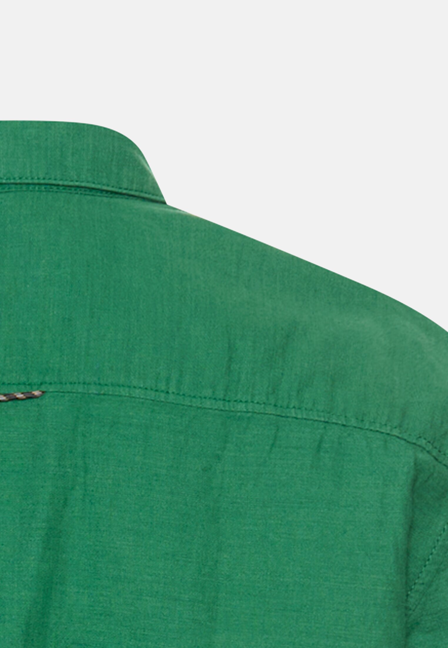 Herren Shirt aus Leinen und Baumwolle mit Button-Down-Kragen Tannengrün hinten nah