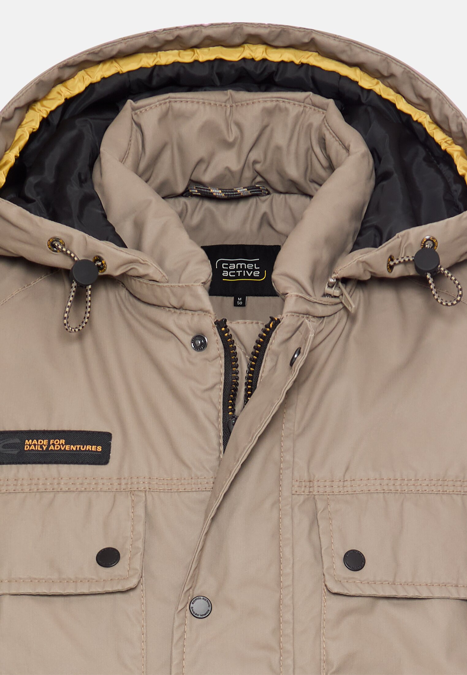 Heren Gewatteerd gilet met afneembare capuchon Beige front dichtbij