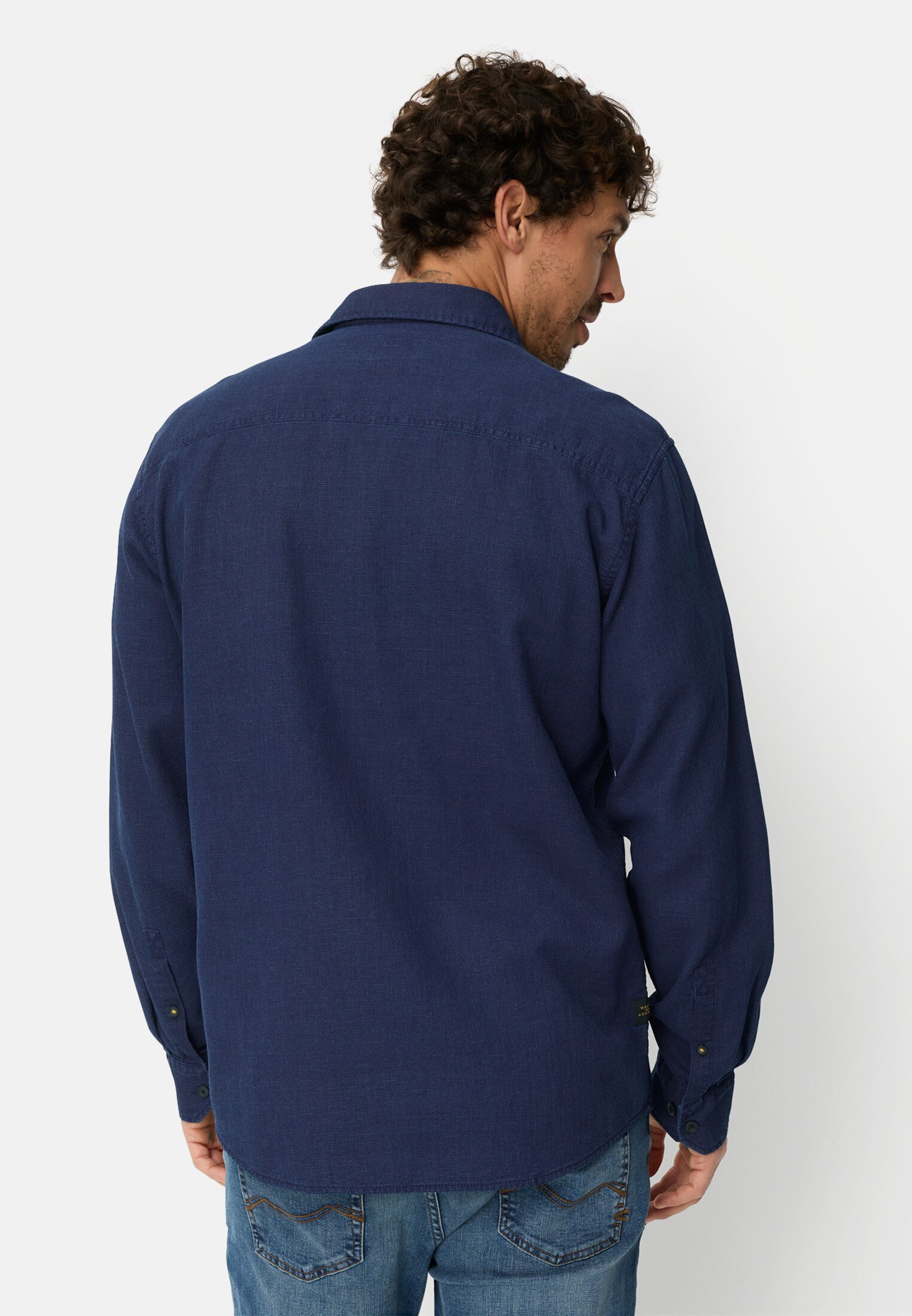 Heren Overhemd met lange mouwen van puur katoen Marineblauw gedragen achter