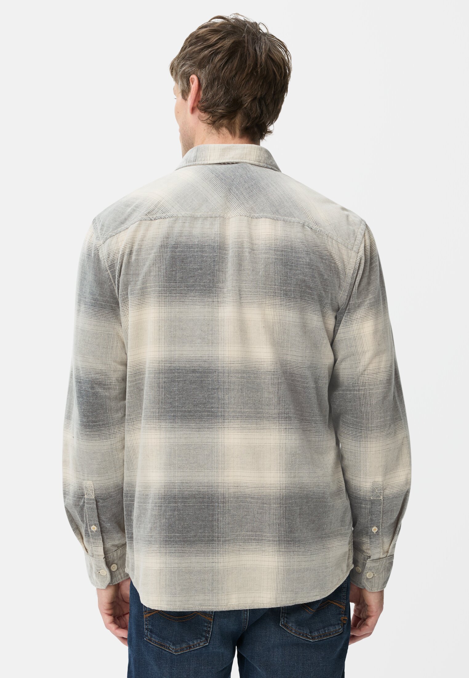 Men Soft corduroy shirt made from 100% cotton Navy blue worn back