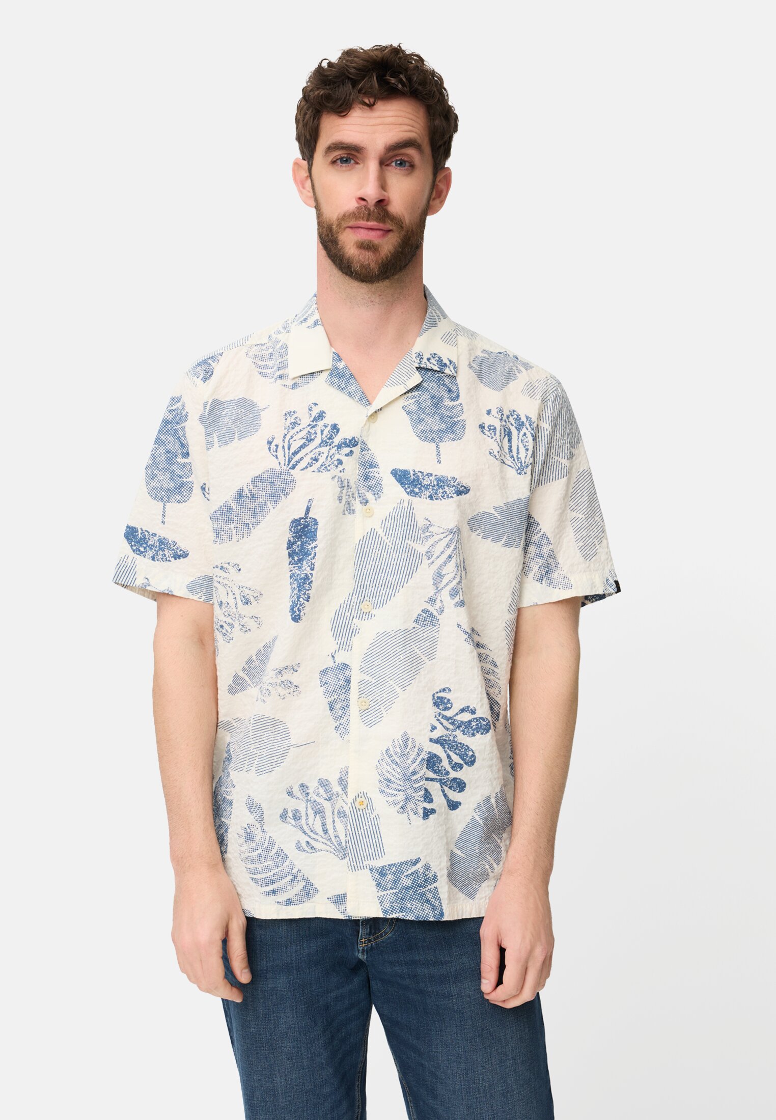 Men Short-sleeved shirt made from stretch fabric Indigo Blue worn front