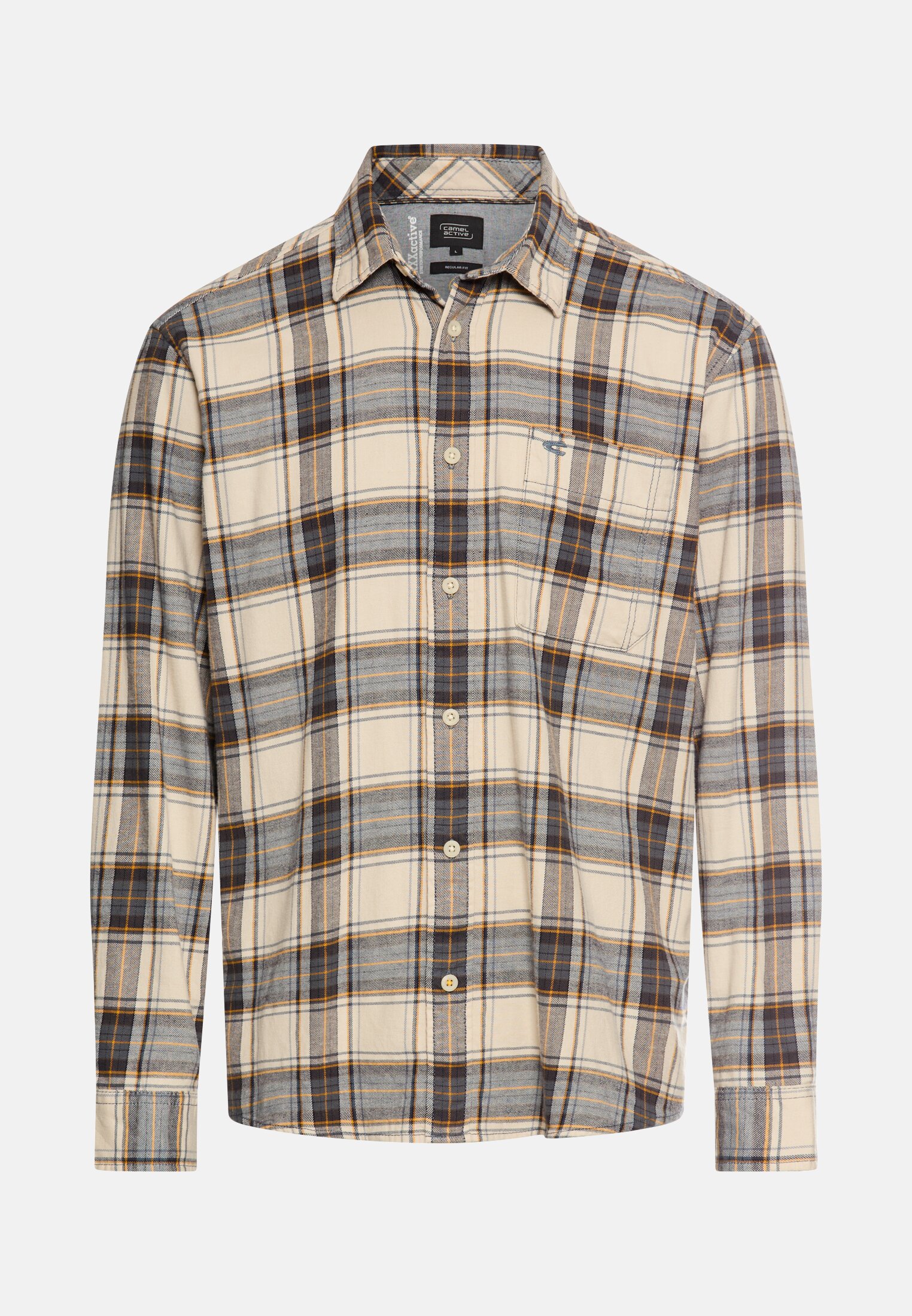 Herren fleXXXactive® Langarmhemd aus leichtem Flanell Hafer frontal vorn