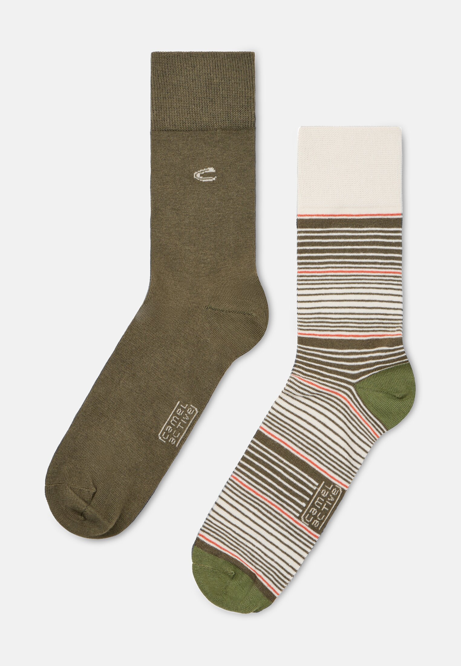 Herren 2er-Pack Socken mit Streifen- und Uni-Design Grün vorne nah