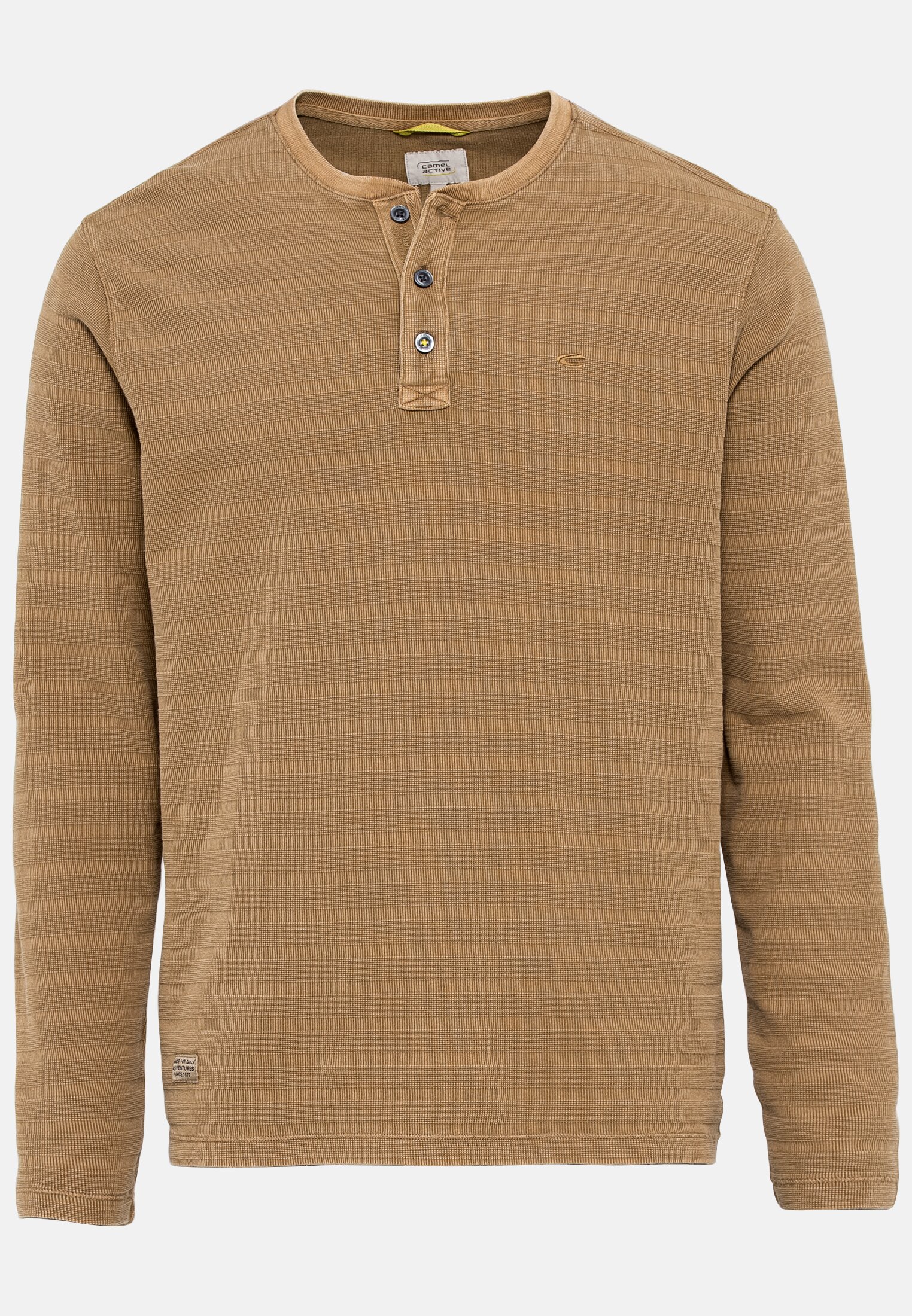 MI_409965-1T11-19_0G-00 Herren Langarm Henleyshirt aus reiner Baumwolle Hellbraun frontal vorn