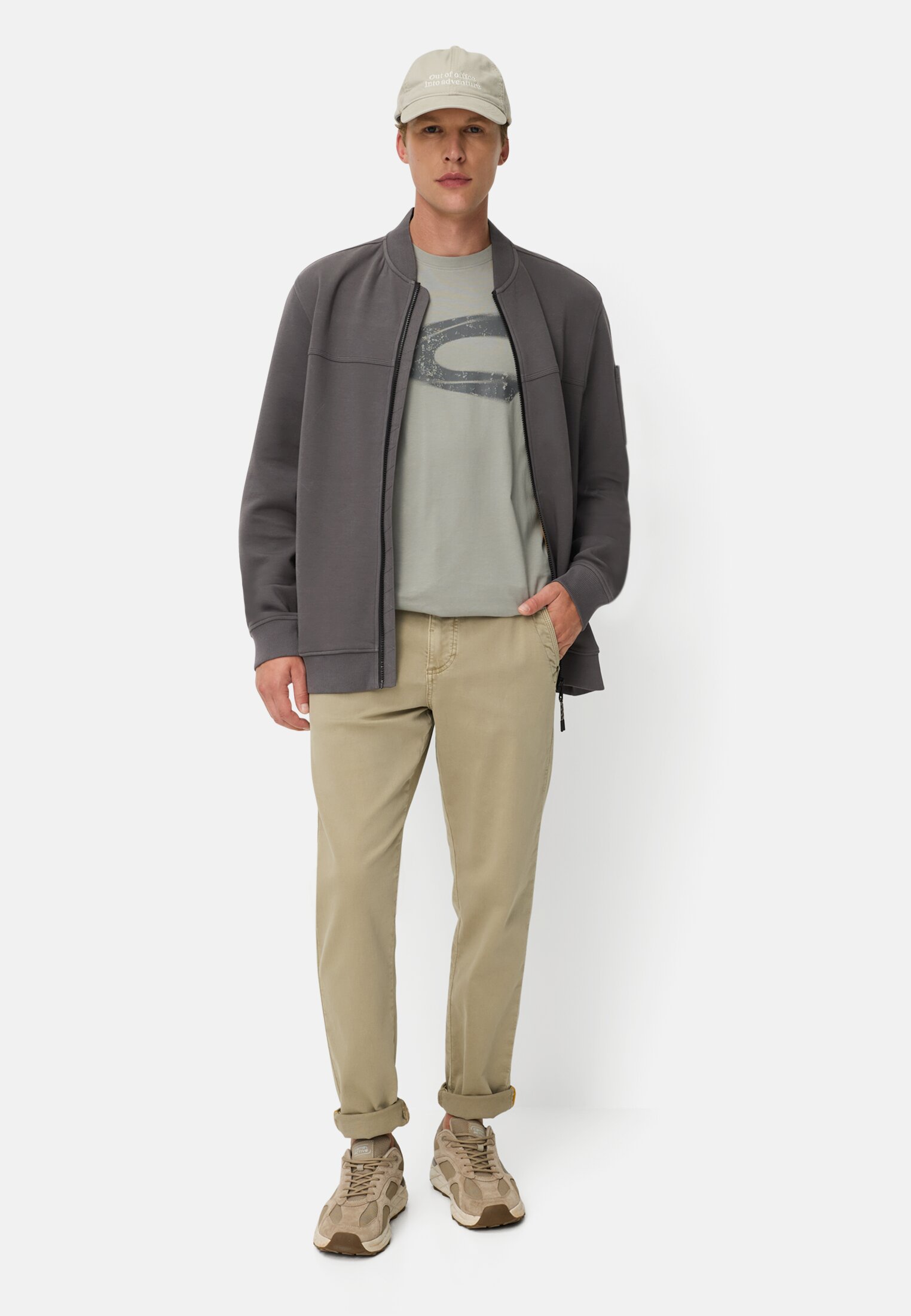 Men fleXXXactive® Sweat Jacket made from scuba jersey Graphite grey worn front full body