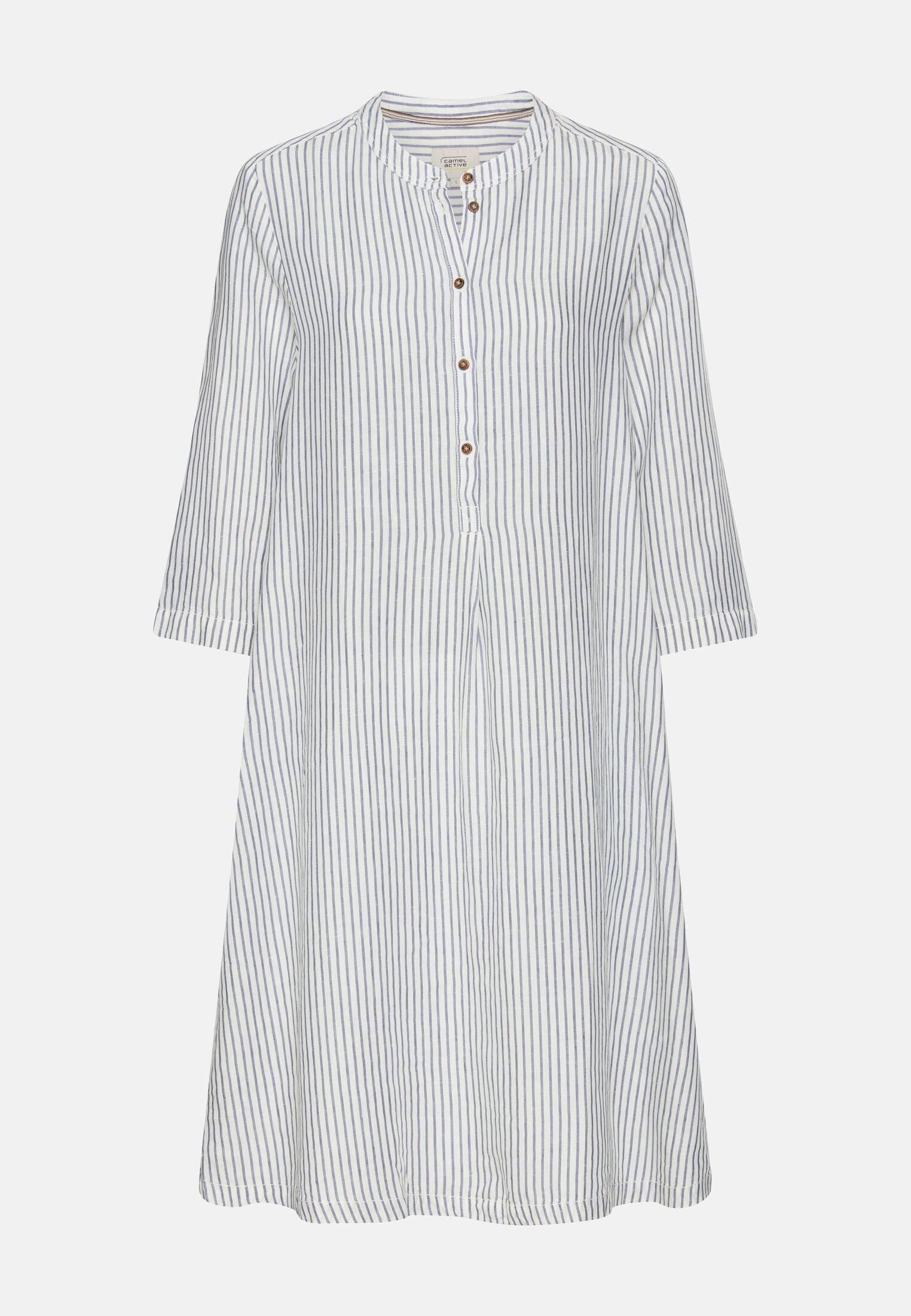 Vrouwen Gestreepte jurk met knoopsluiting Oceaanblauw frontaal voor
