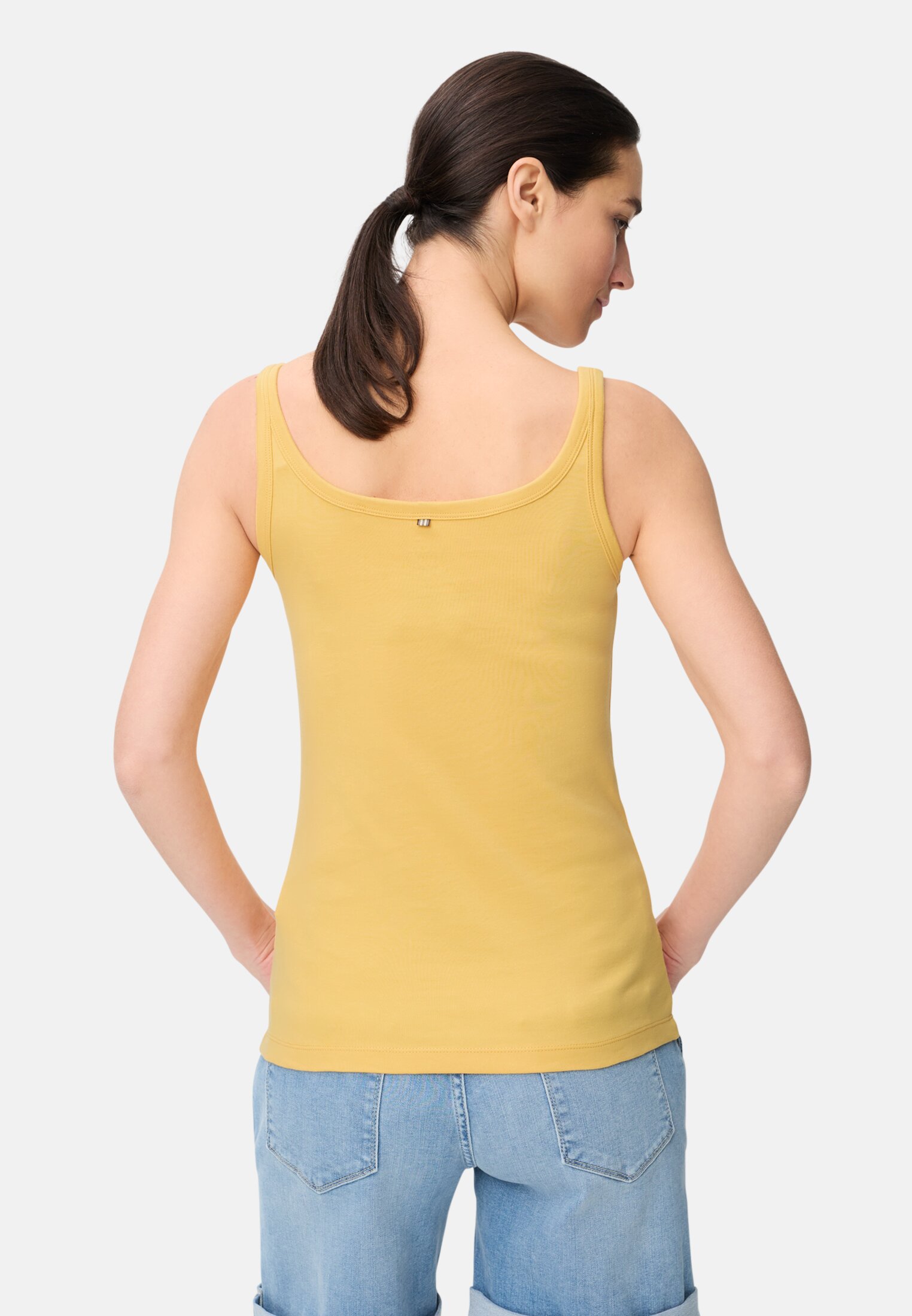Women Fitted top made of pure cotton Yellow worn back