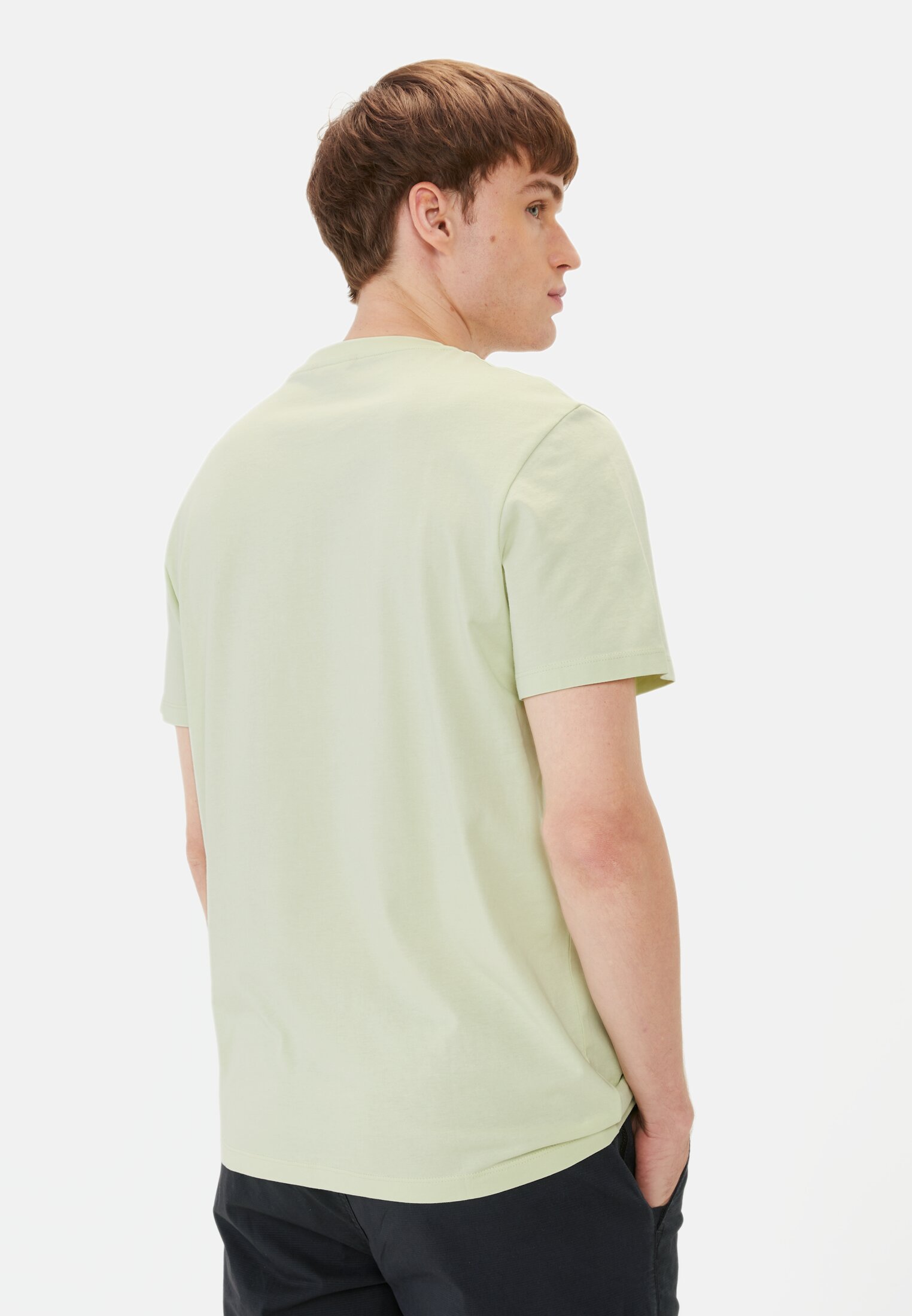 Herren Basic T-Shirt aus reiner Baumwolle Hellgrün getragen hinten