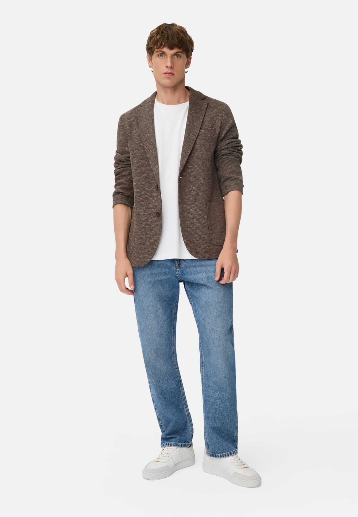 Men 2-button blazer in cotton blend Brown worn front full body