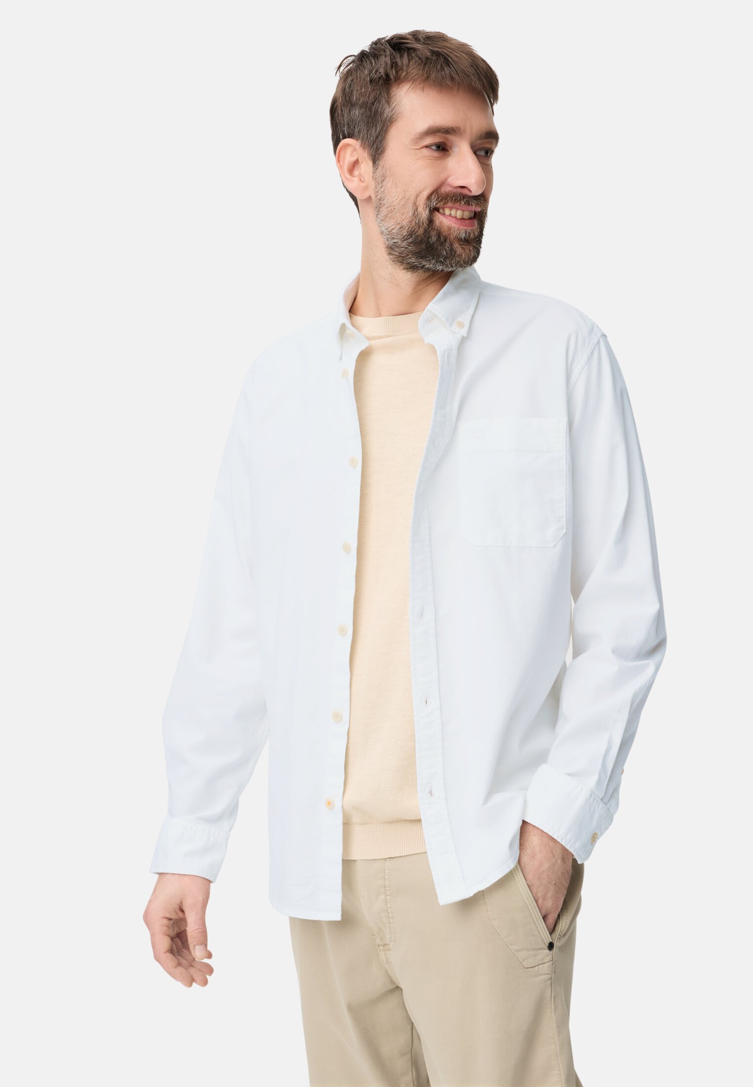 Heren Oxford overhemd met button-down kraag Wit gedragen emotional