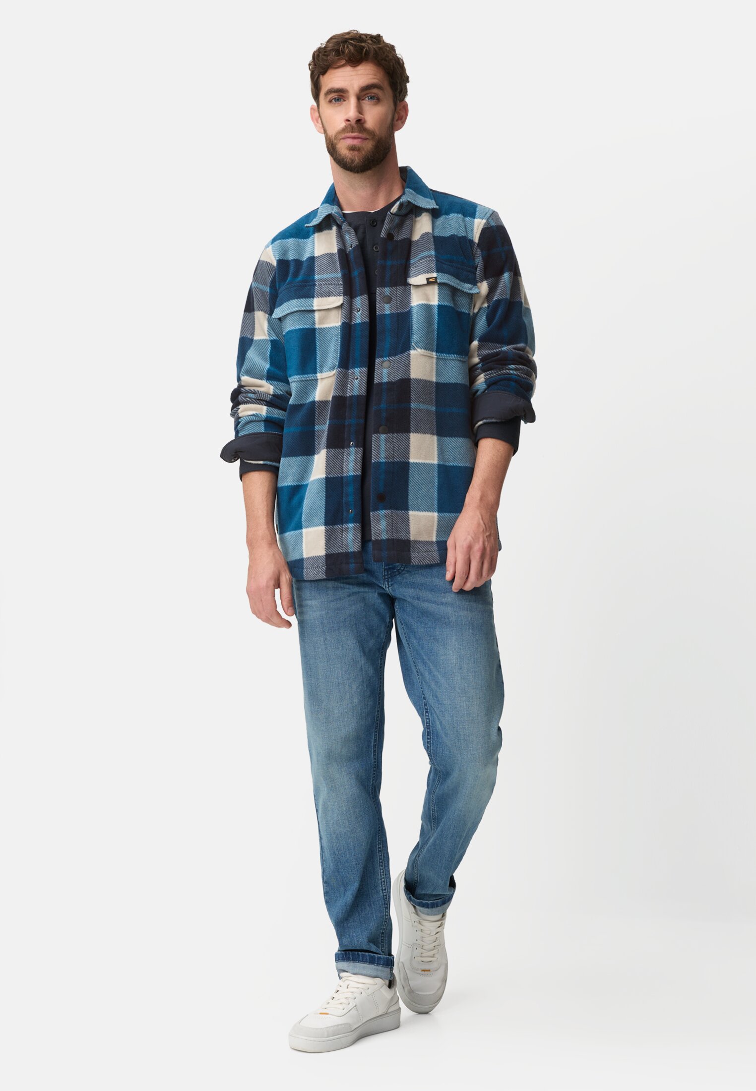 Heren Overshirt met zakken Waterblauw gedragen voor lichaam compleet