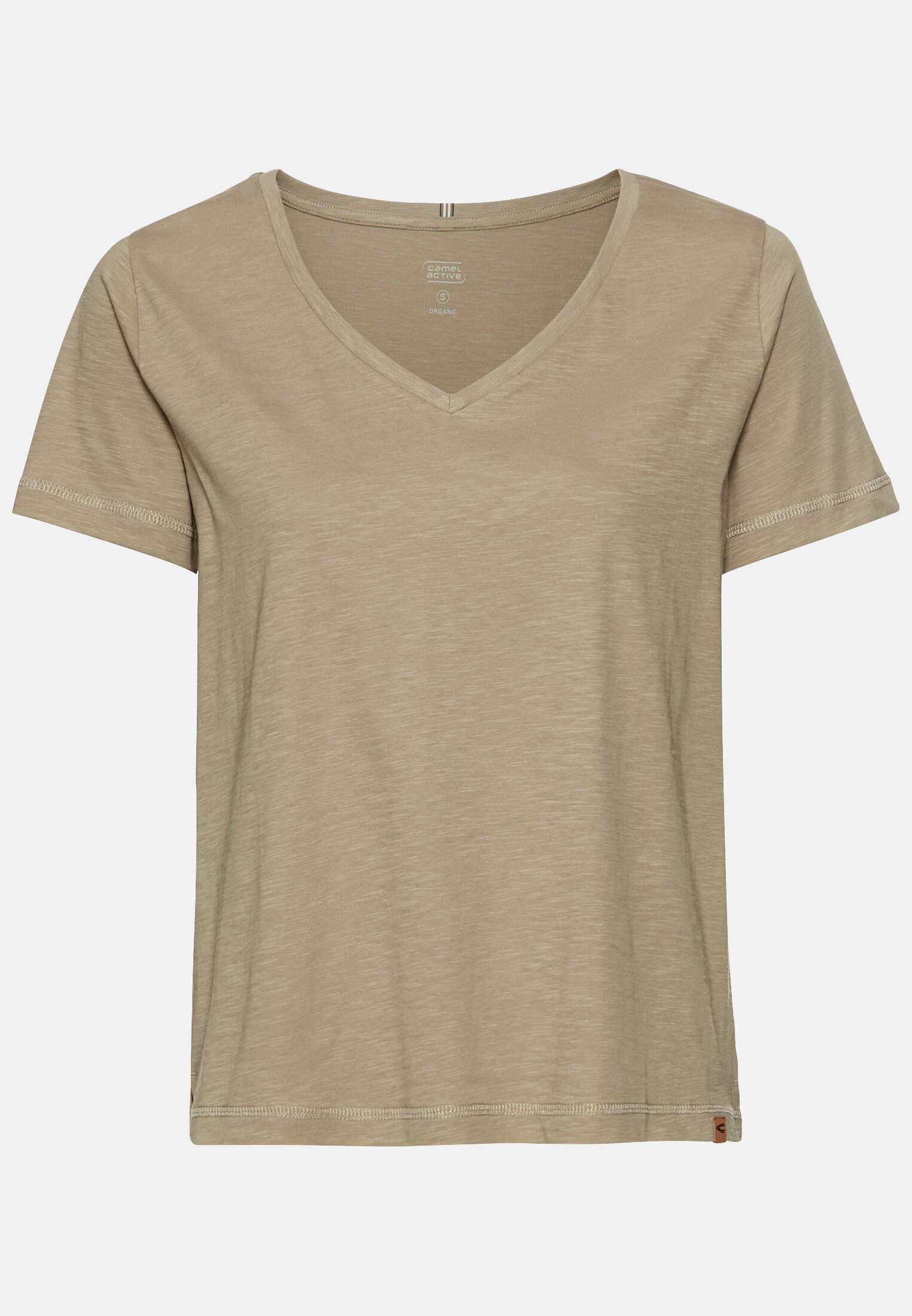 Damen T-Shirt mit V-Ausschnitt aus reiner Baumwolle Grün frontal vorn