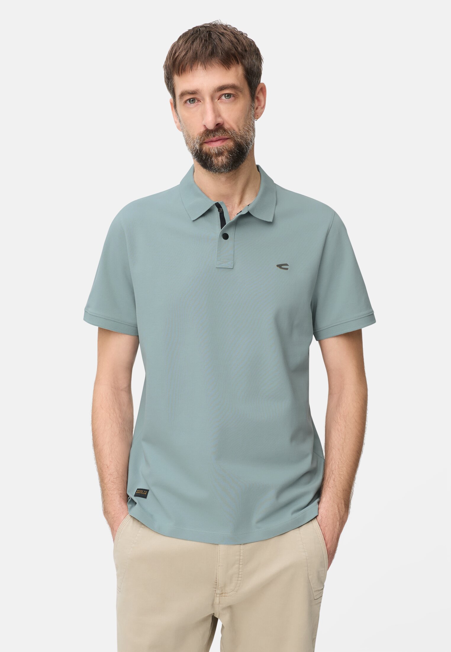 Heren Poloshirt met contrastdetails Waterblauw gedragen voor