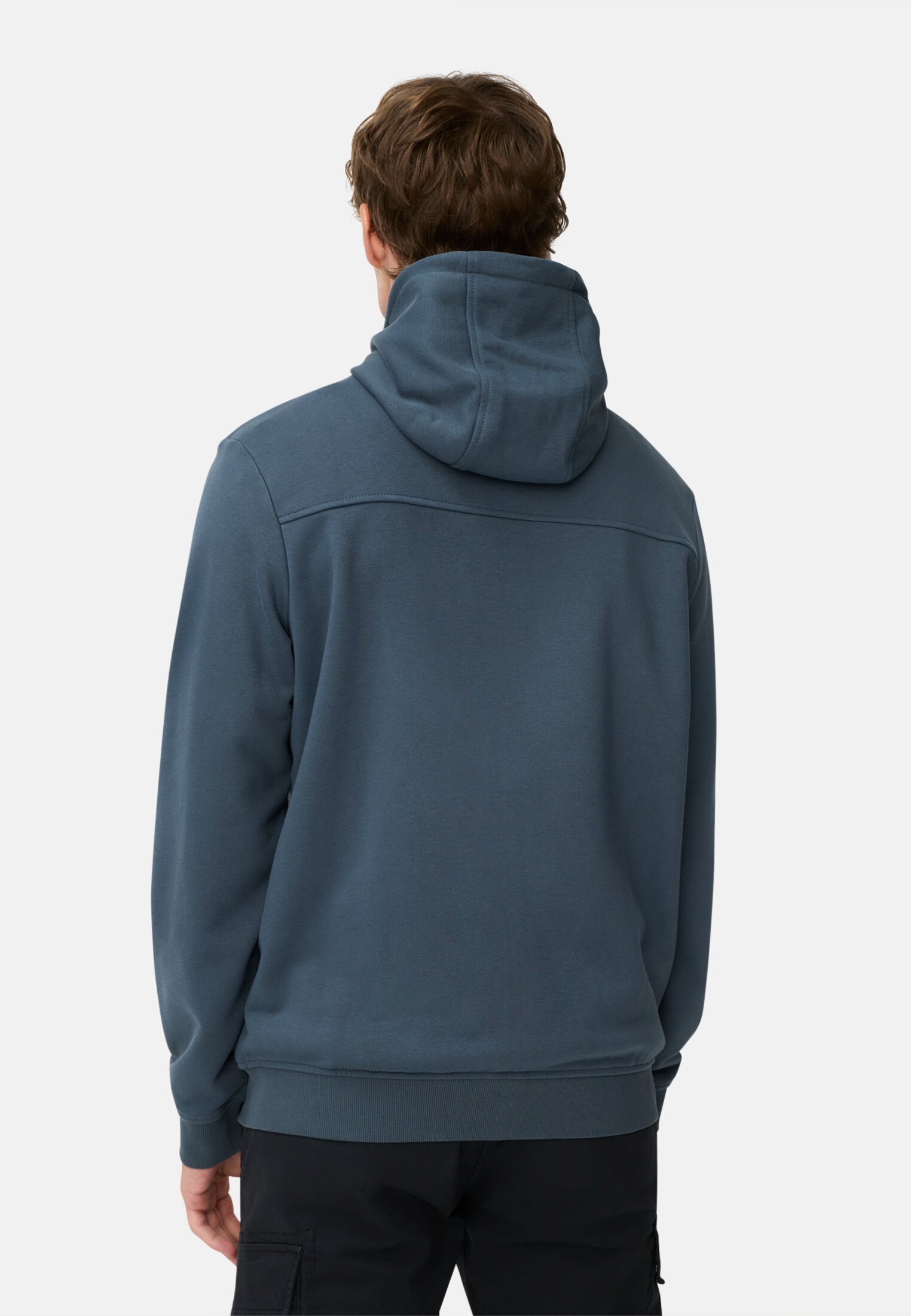 Herren Sweatjacke mit Kapuze Tintenblau getragen hinten