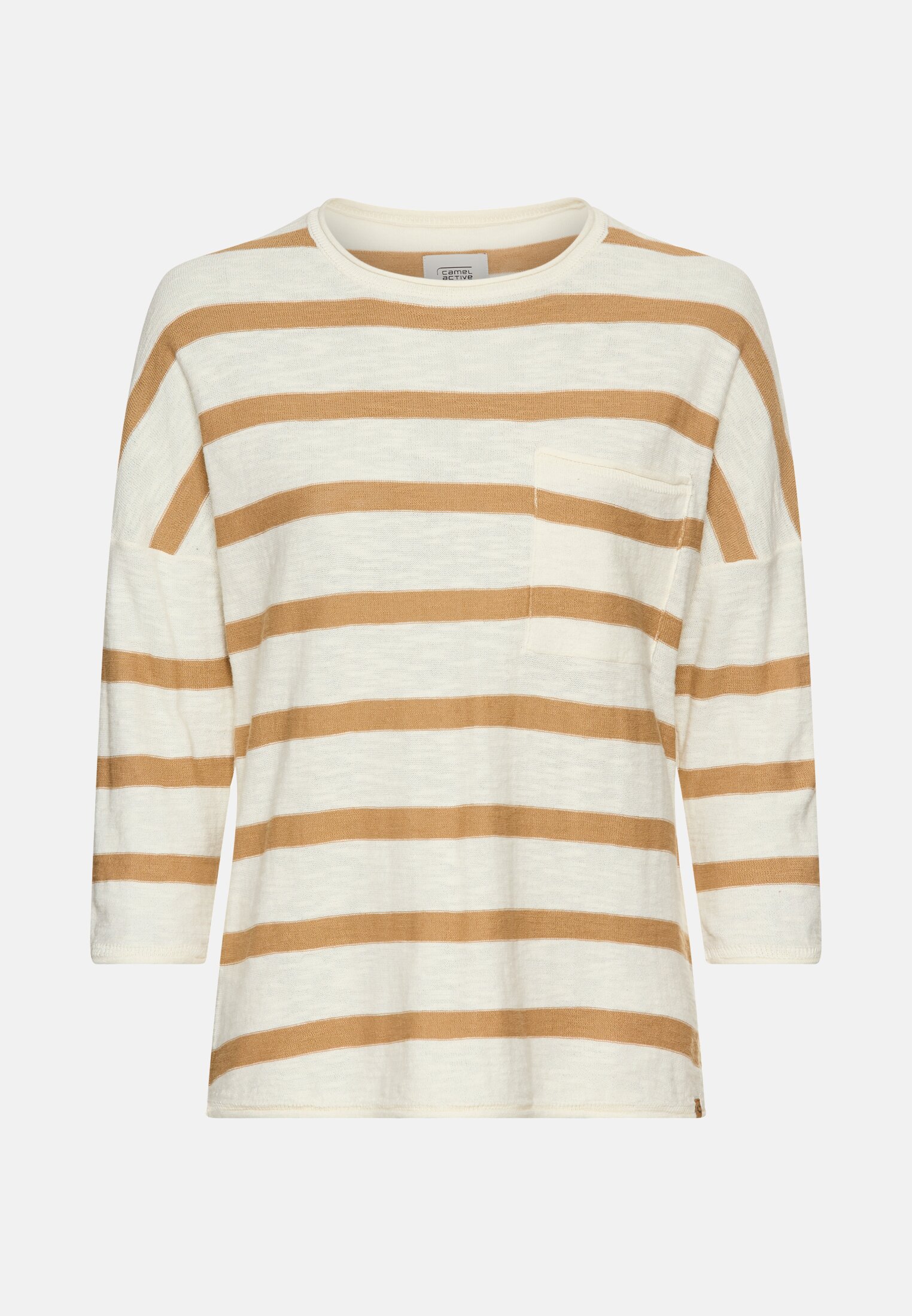 Damen Boxy Strickpullover mit 3/4-Ärmeln Milchweiß frontal vorn