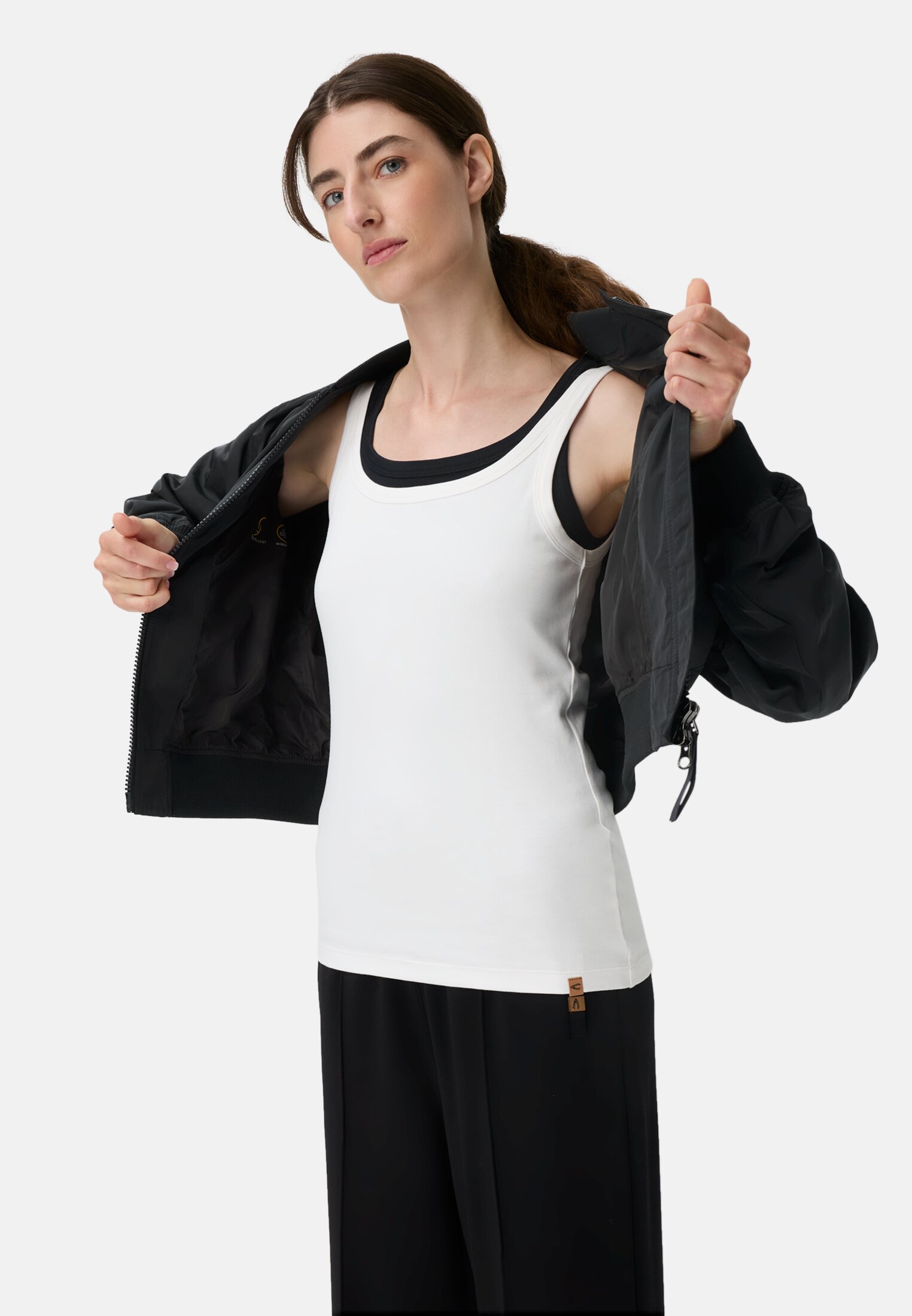 Women Bomber jacket with 2-way zipper Black worn emotional