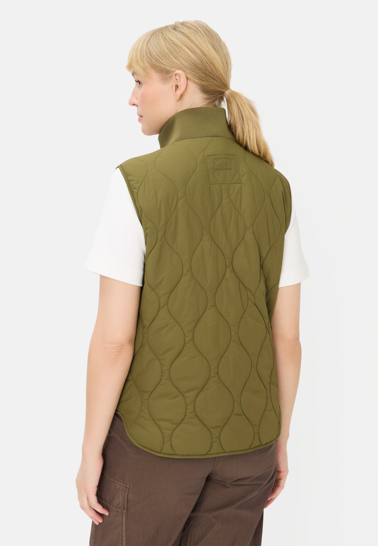 Women Vest with stand-up collar Olive worn back