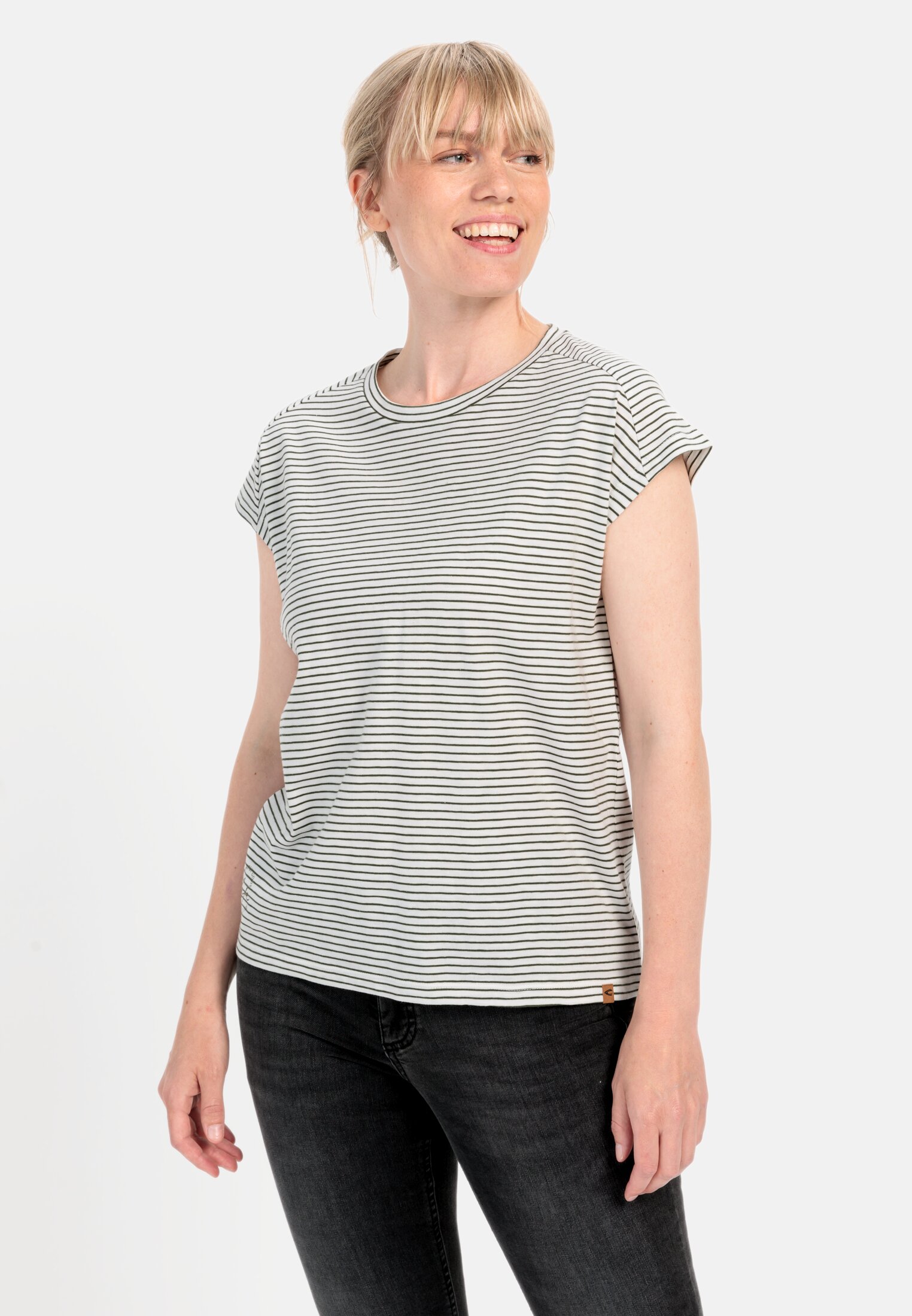 Women Striped shirt made from certified organic cotton Green worn front