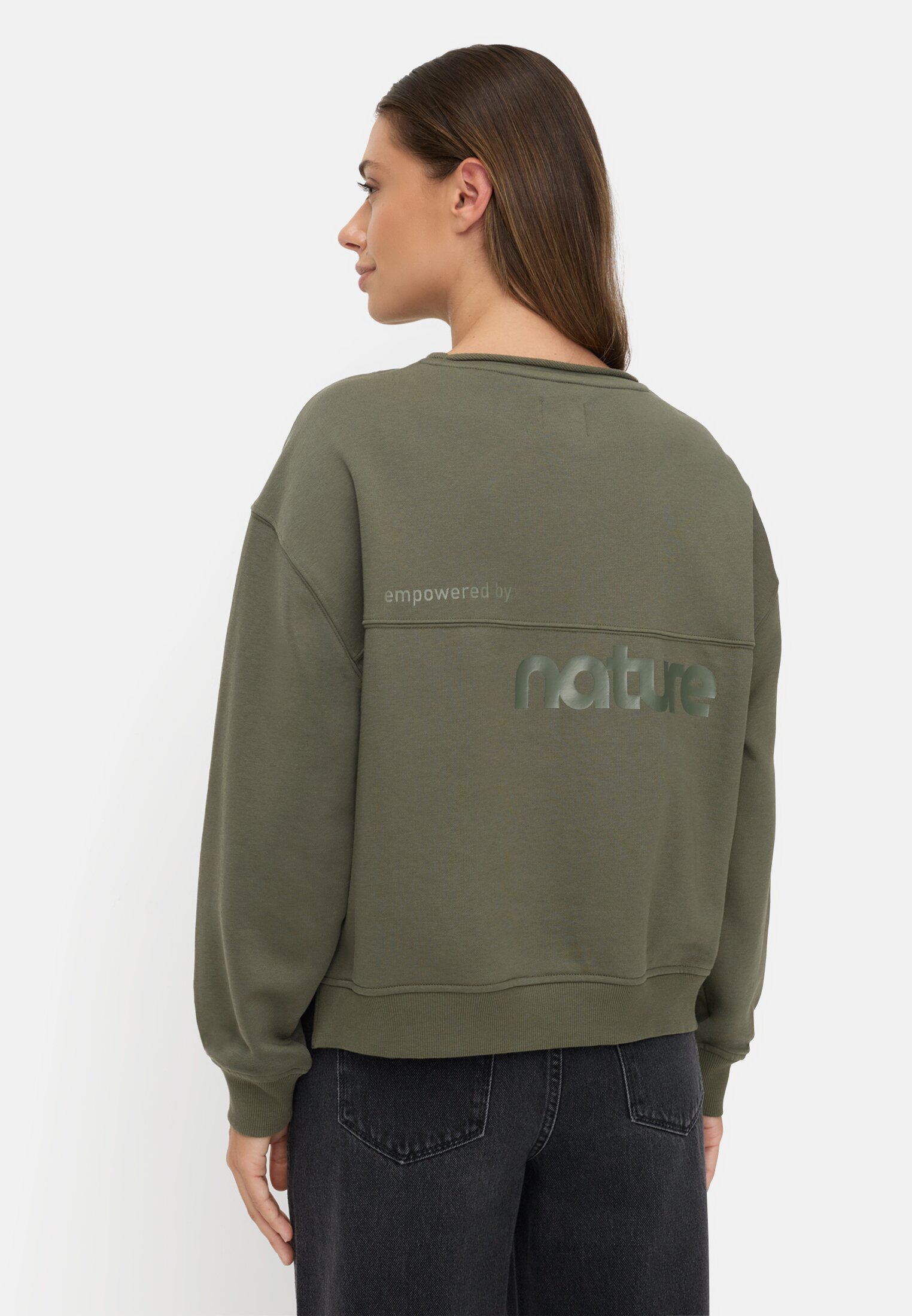 Vrouwen Sweatshirt van katoenmix Donkergroen gedragen achter