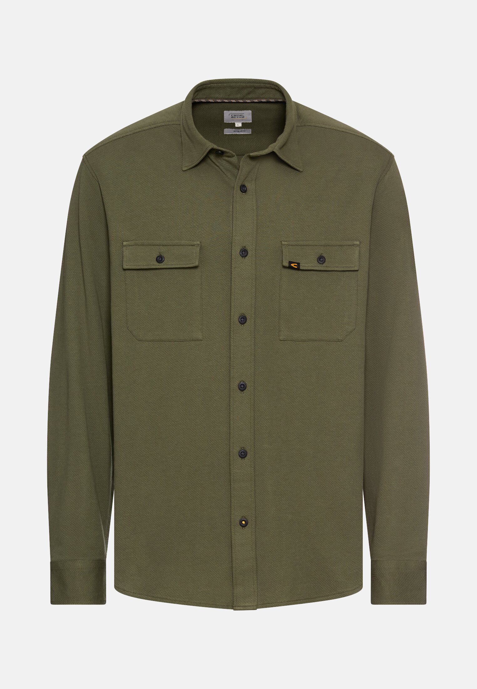 Men Long sleeve shirt made of pure cotton Khaki frontal front