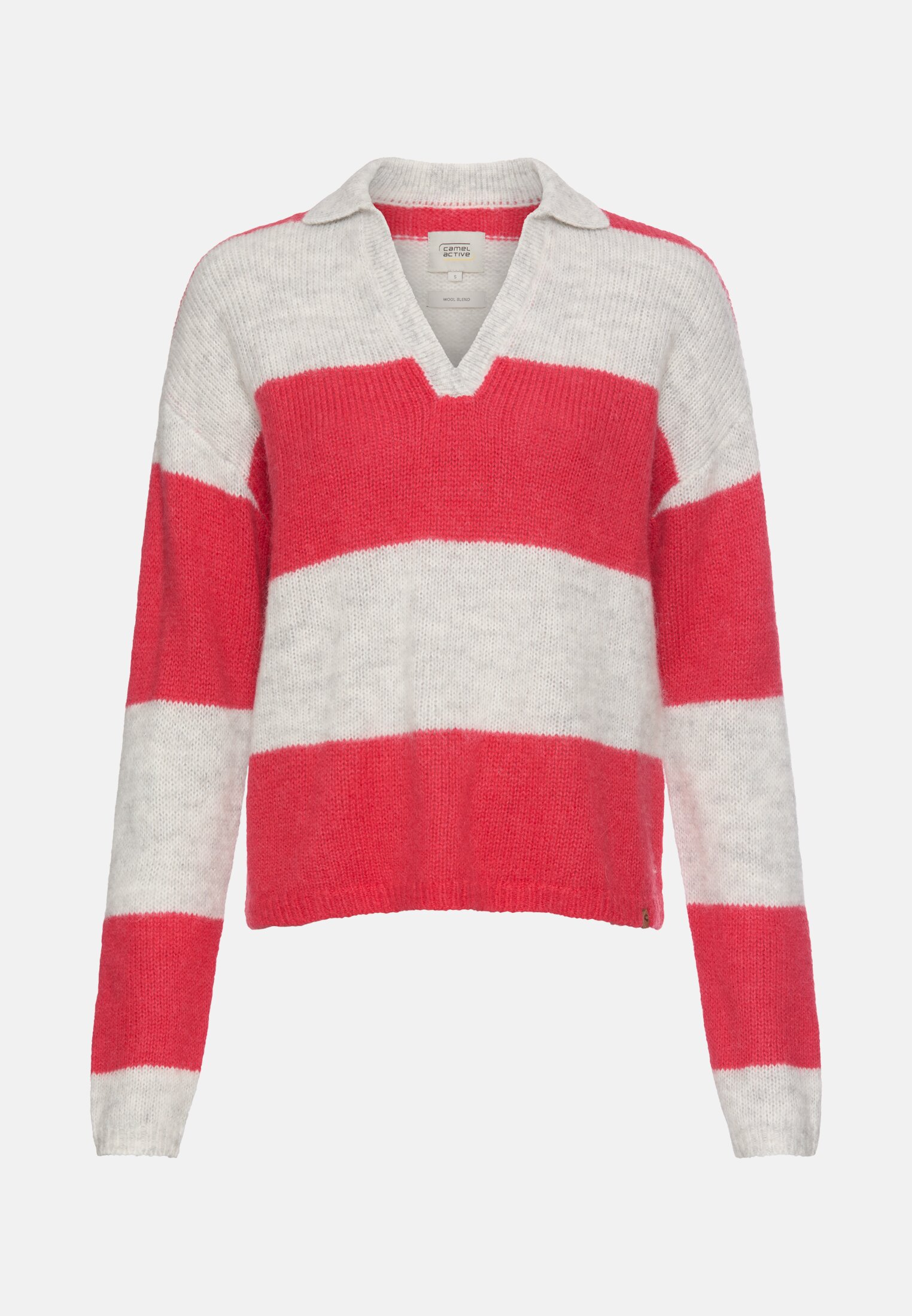 Damen Strickpullover mit Hemdkragen Rot frontal vorn