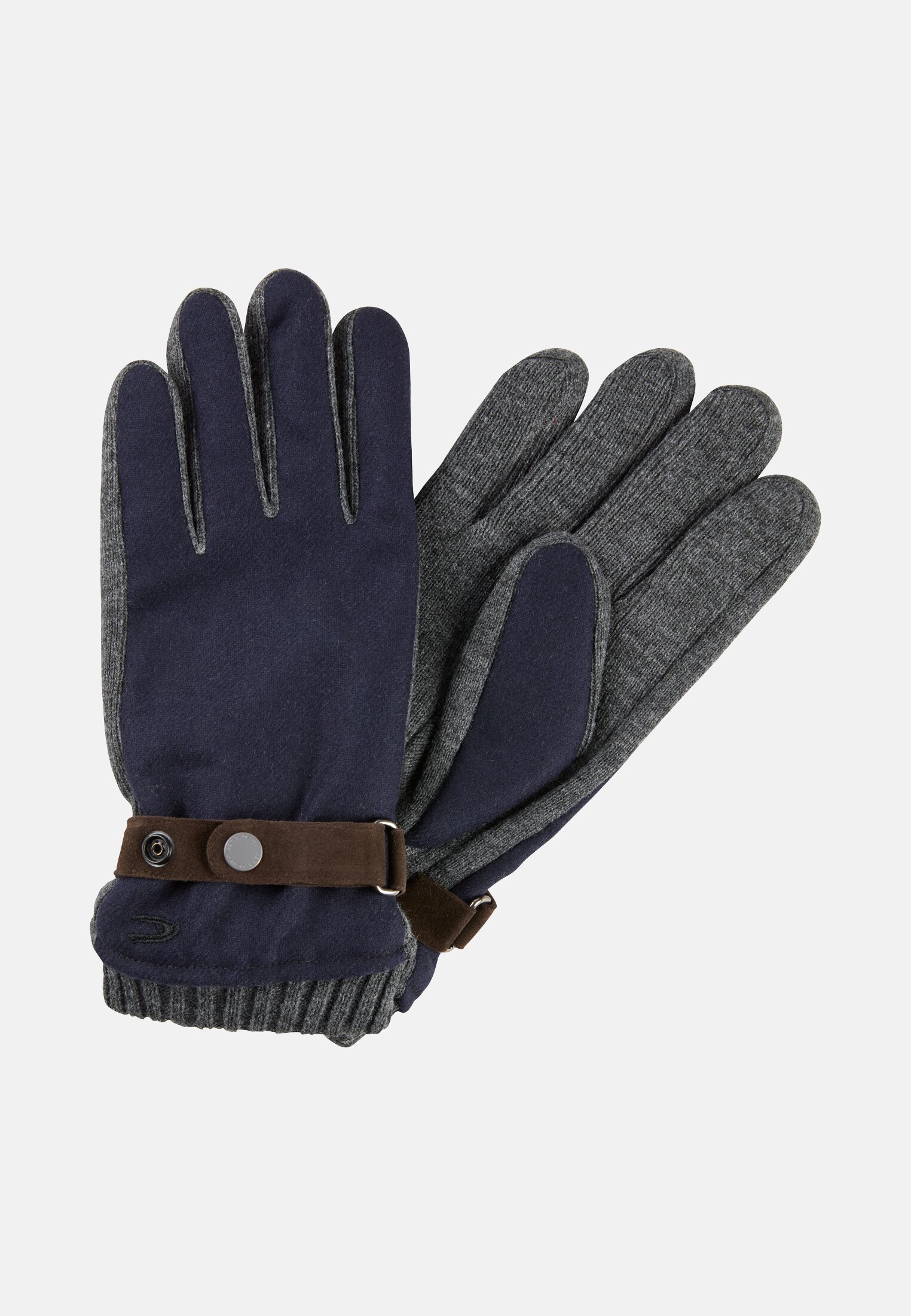 Men Knit gloves with adjustable cuffs and warming lining Navy blue frontal front